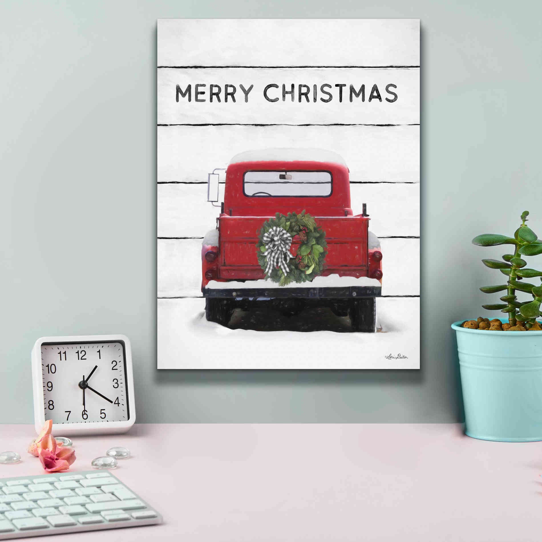 'Christmas Truck on Wood' by Lori Deiter, Canvas Wall Art,12 x 16