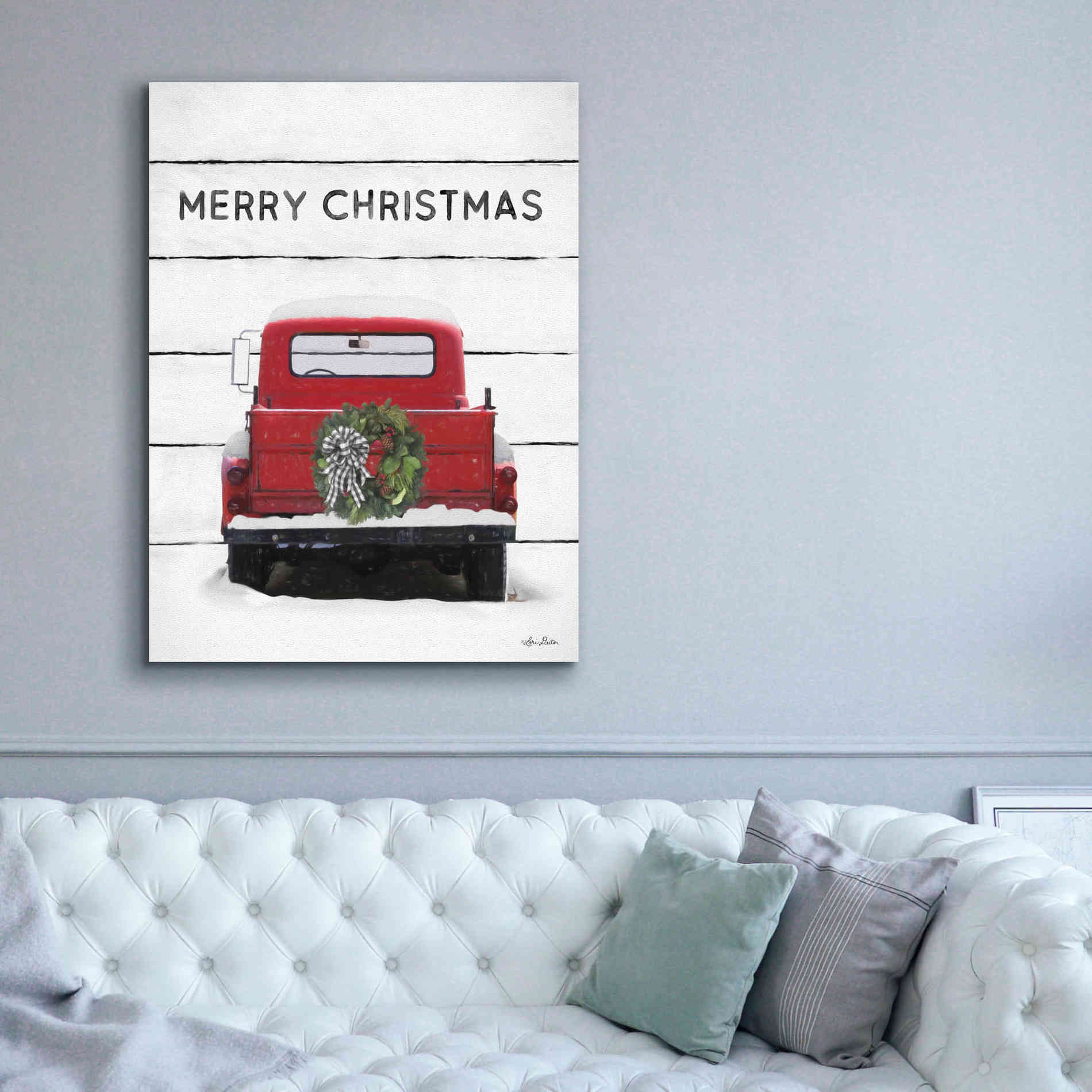 'Christmas Truck on Wood' by Lori Deiter, Canvas Wall Art,40 x 54