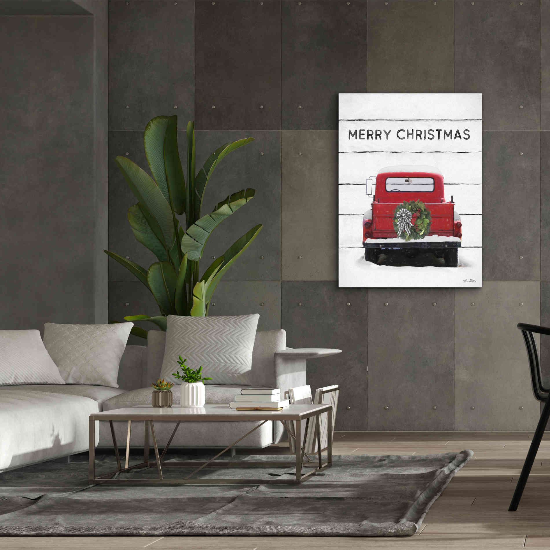 'Christmas Truck on Wood' by Lori Deiter, Canvas Wall Art,40 x 54