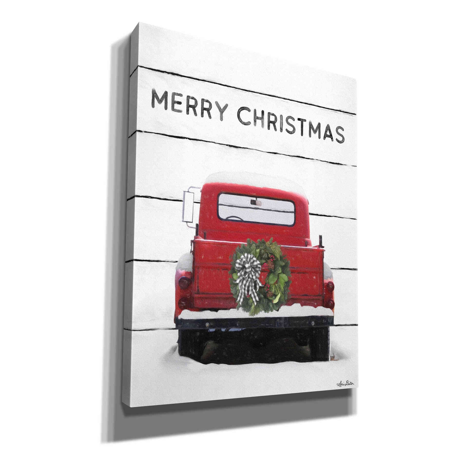 'Christmas Truck on Wood' by Lori Deiter, Canvas Wall Art
