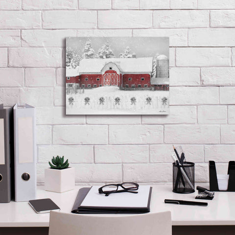 Image of 'Barn with Fence and Bows' by Lori Deiter, Canvas Wall Art,16 x 12