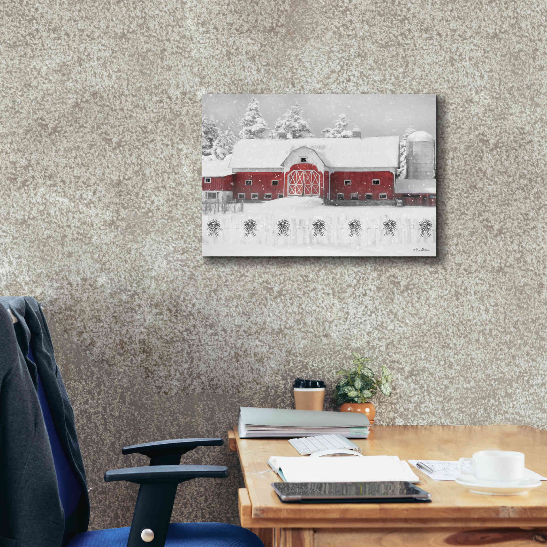 'Barn with Fence and Bows' by Lori Deiter, Canvas Wall Art,24 x 20