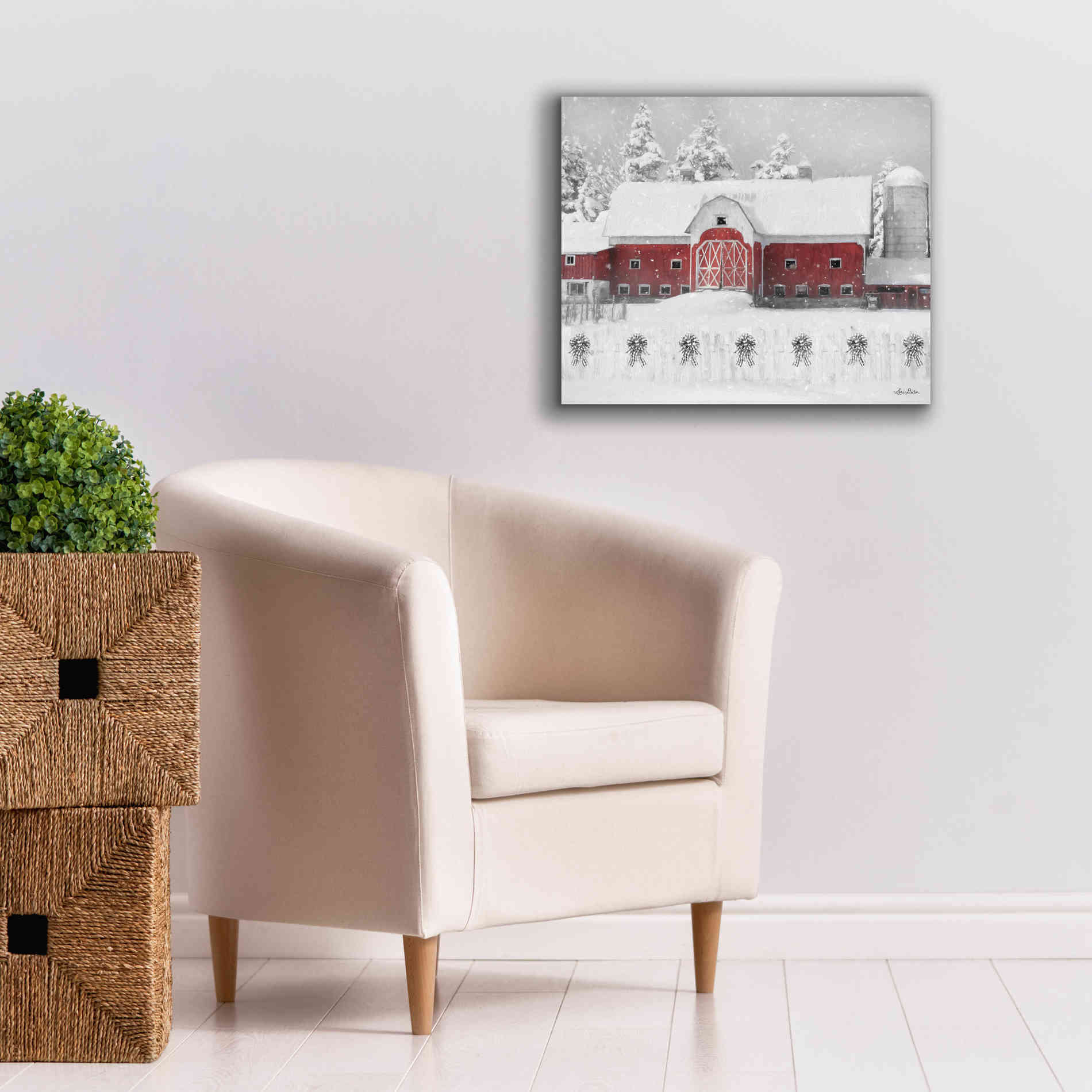 'Barn with Fence and Bows' by Lori Deiter, Canvas Wall Art,24 x 20