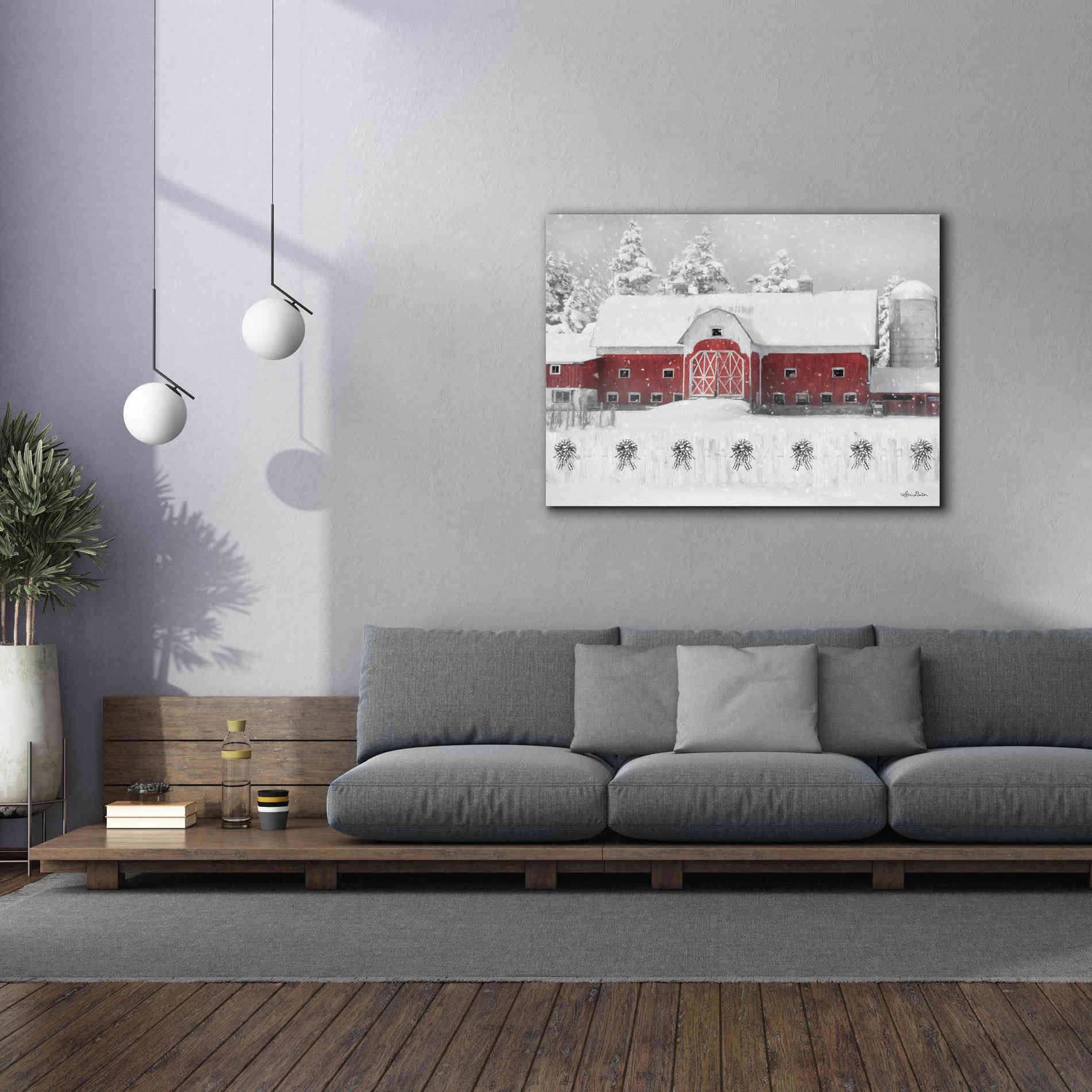 'Barn with Fence and Bows' by Lori Deiter, Canvas Wall Art,54 x 40