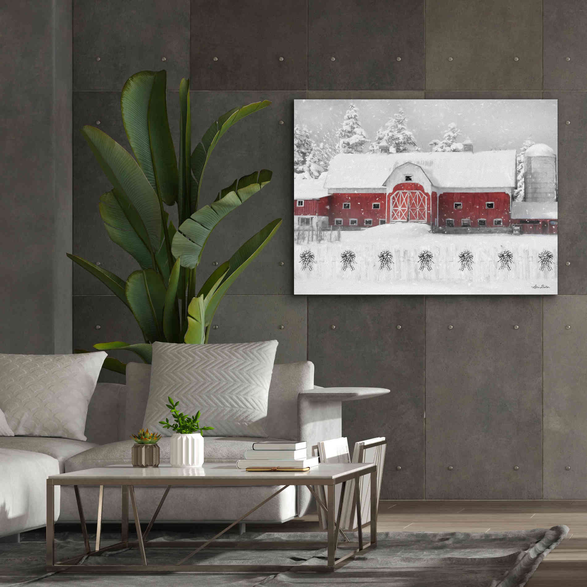 'Barn with Fence and Bows' by Lori Deiter, Canvas Wall Art,54 x 40