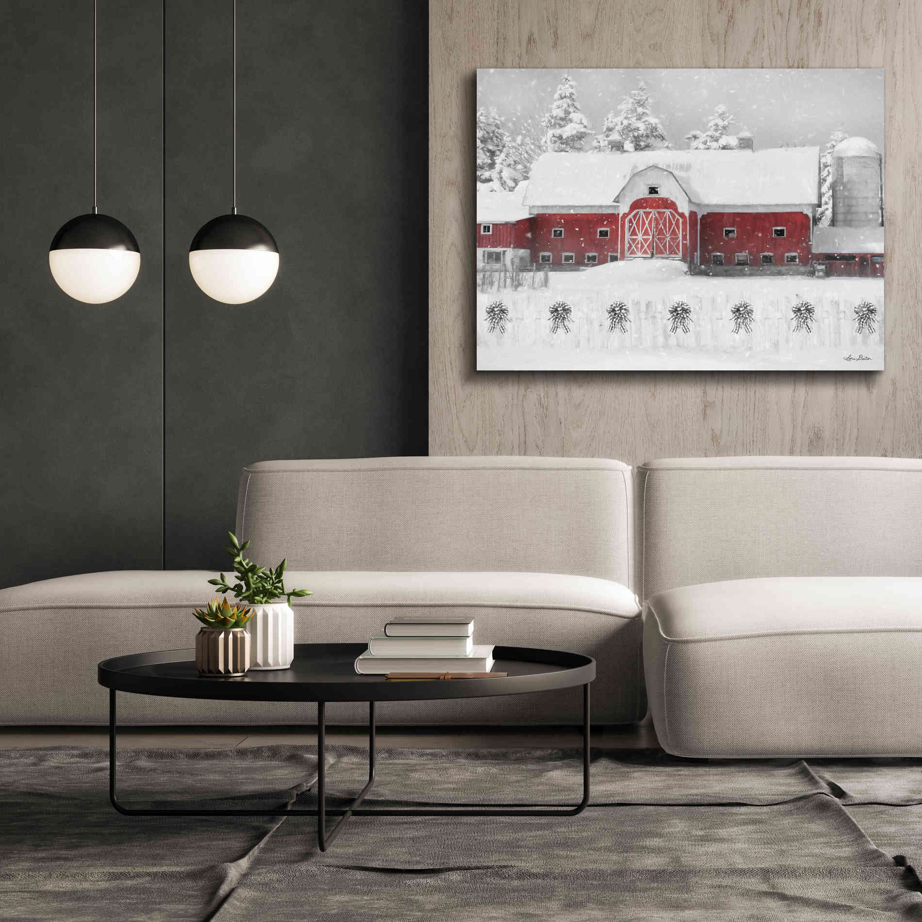 'Barn with Fence and Bows' by Lori Deiter, Canvas Wall Art,54 x 40
