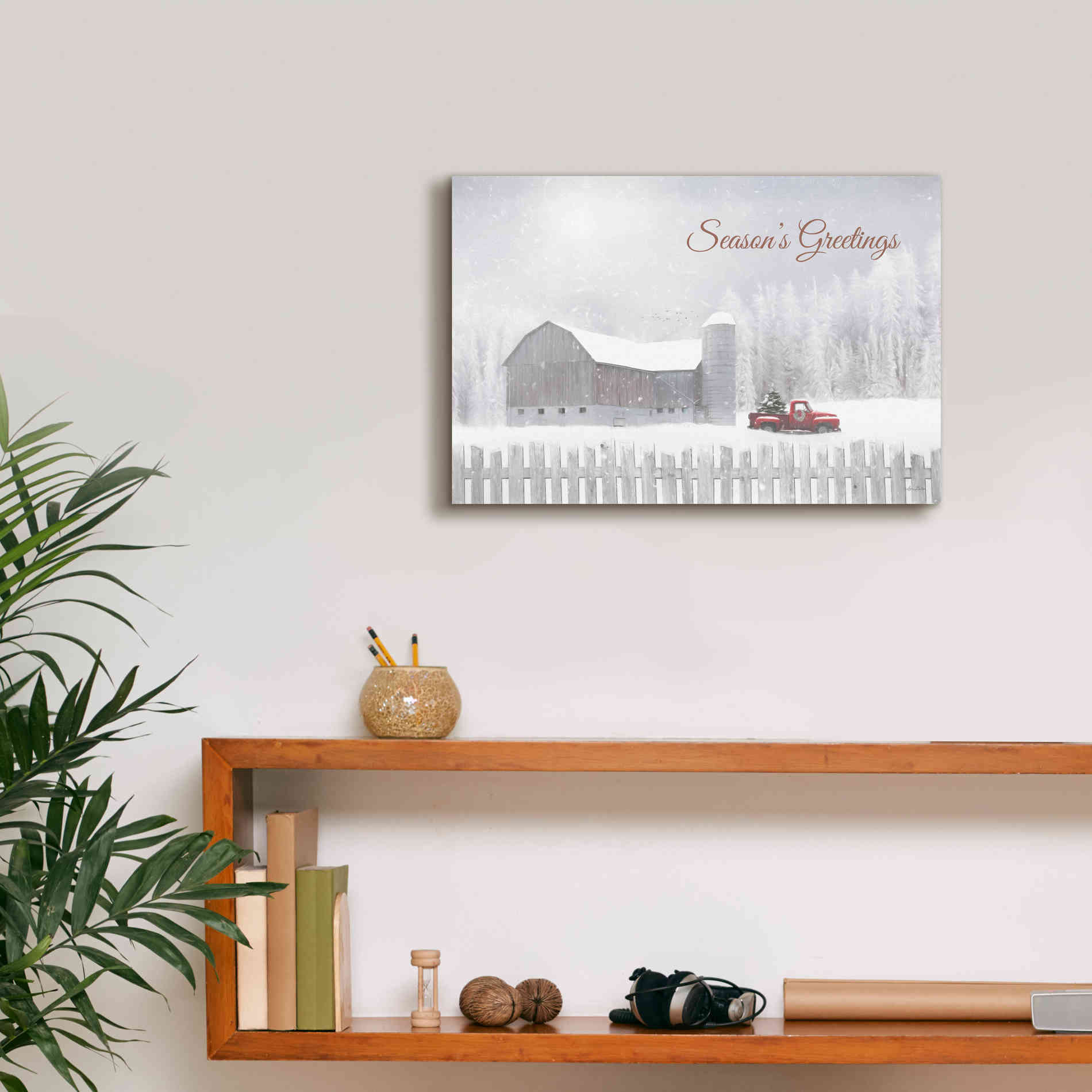 'Season's Greetings with Truck' by Lori Deiter, Canvas Wall Art,18 x 12
