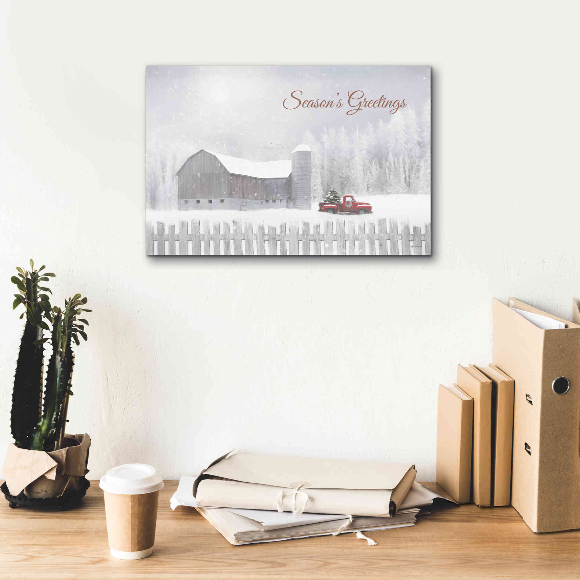 'Season's Greetings with Truck' by Lori Deiter, Canvas Wall Art,18 x 12