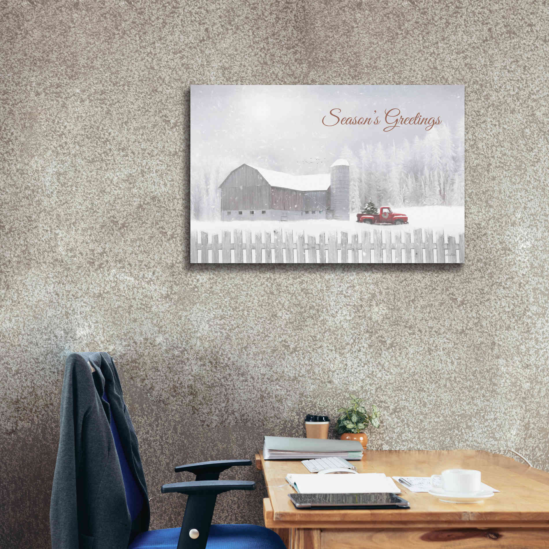 'Season's Greetings with Truck' by Lori Deiter, Canvas Wall Art,40 x 26