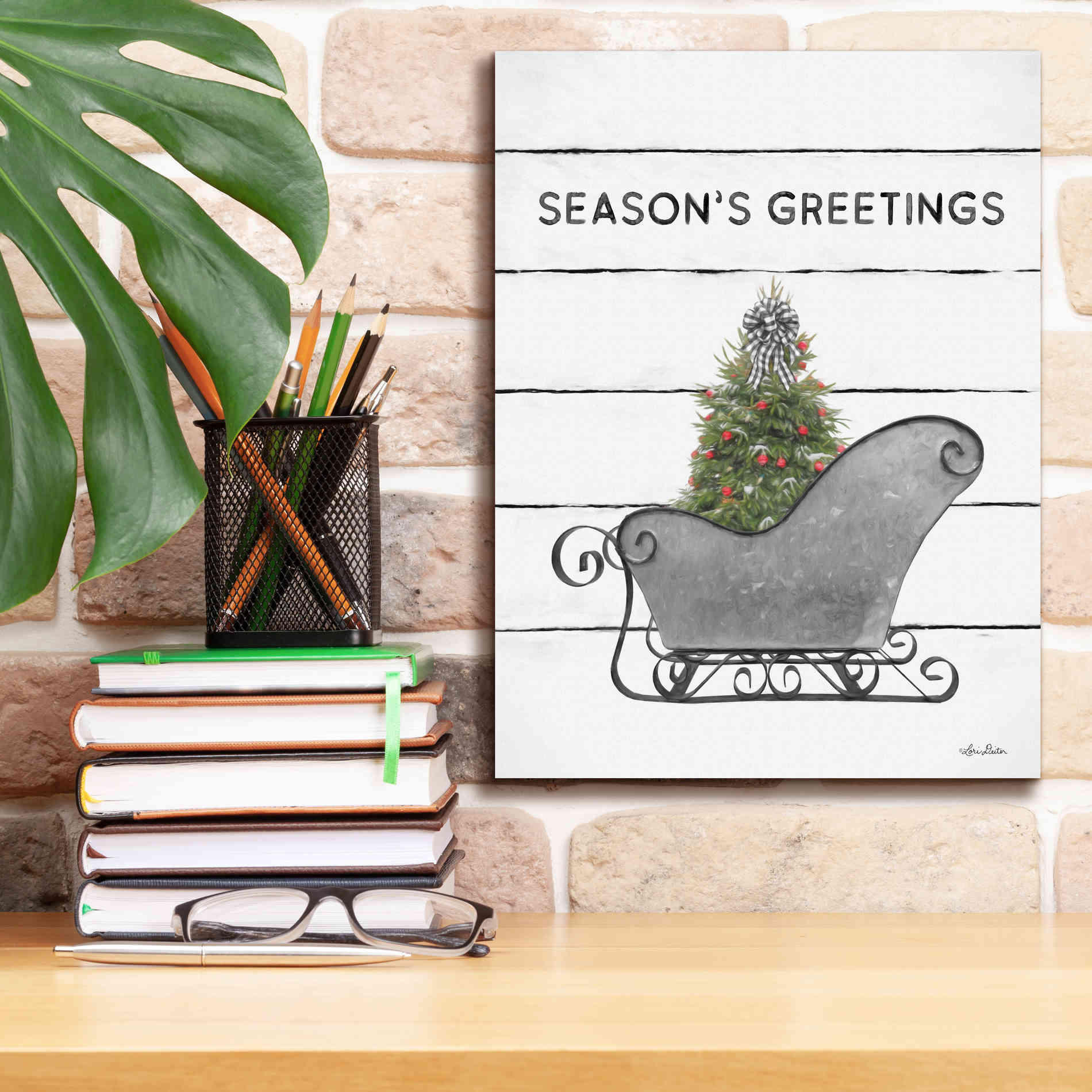 'Christmas Sled with Tree' by Lori Deiter, Canvas Wall Art,12 x 16