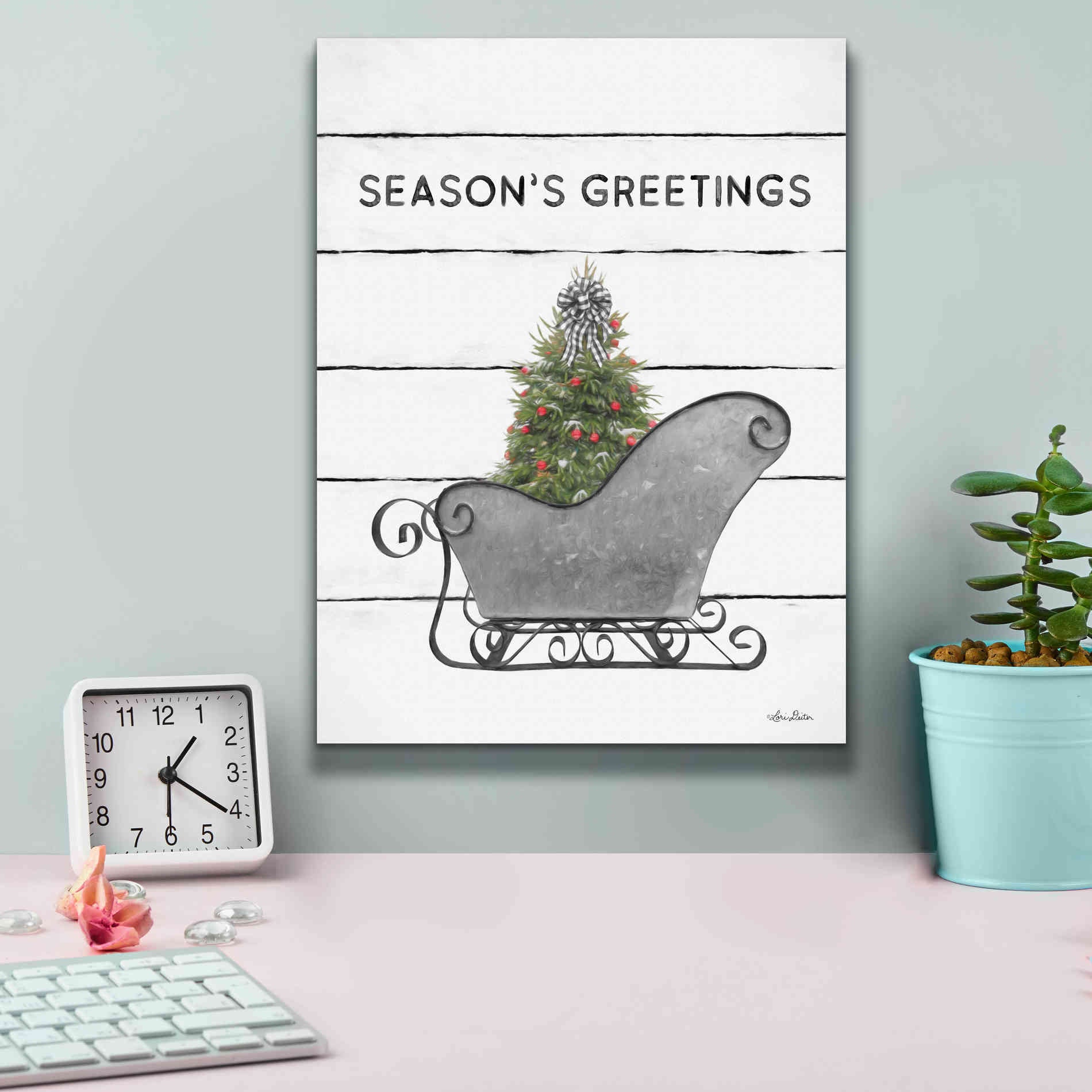 'Christmas Sled with Tree' by Lori Deiter, Canvas Wall Art,12 x 16