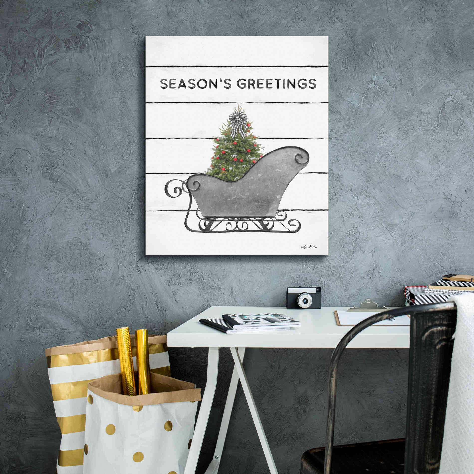 'Christmas Sled with Tree' by Lori Deiter, Canvas Wall Art,20 x 24