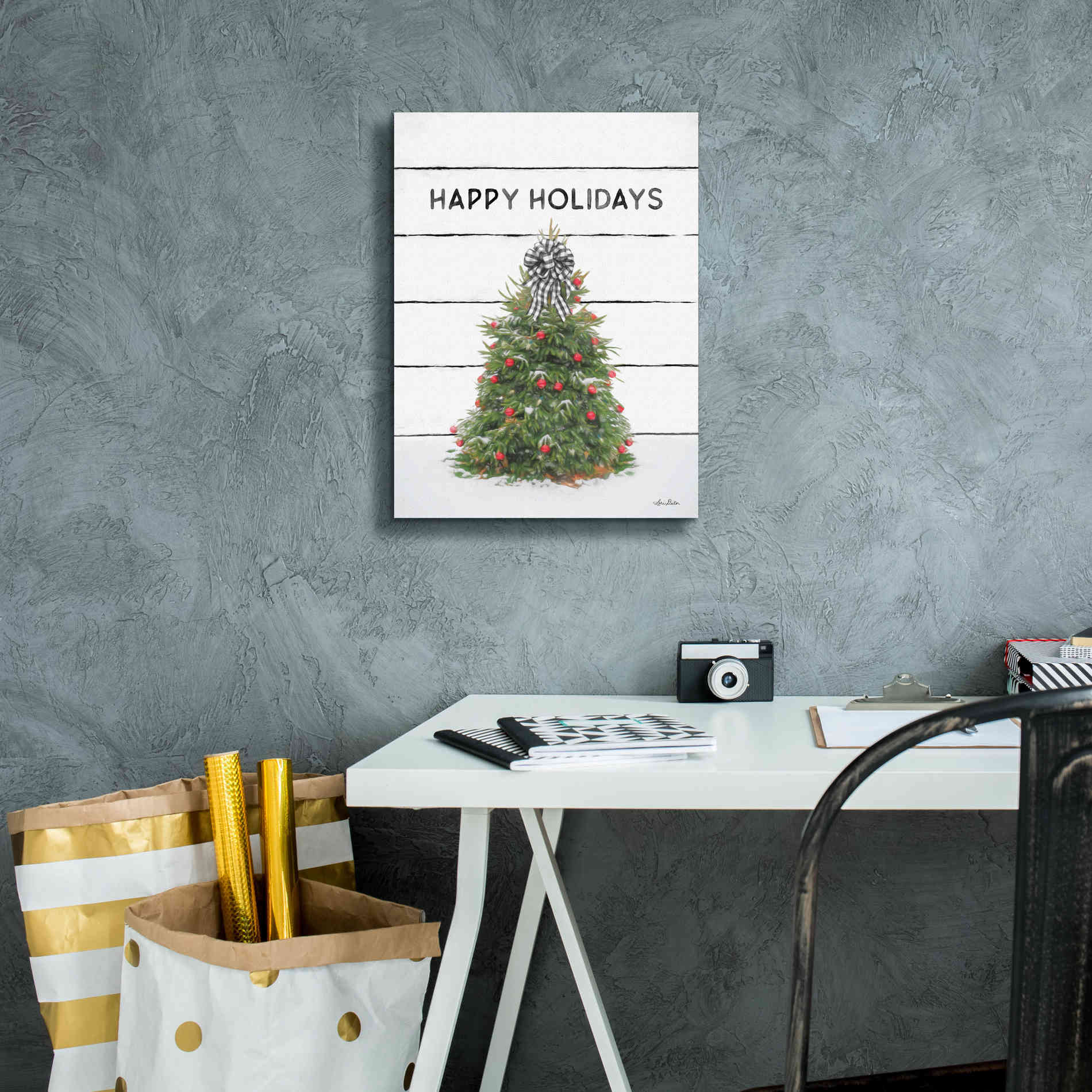 'Christmas Tree on Wood' by Lori Deiter, Canvas Wall Art,12 x 16