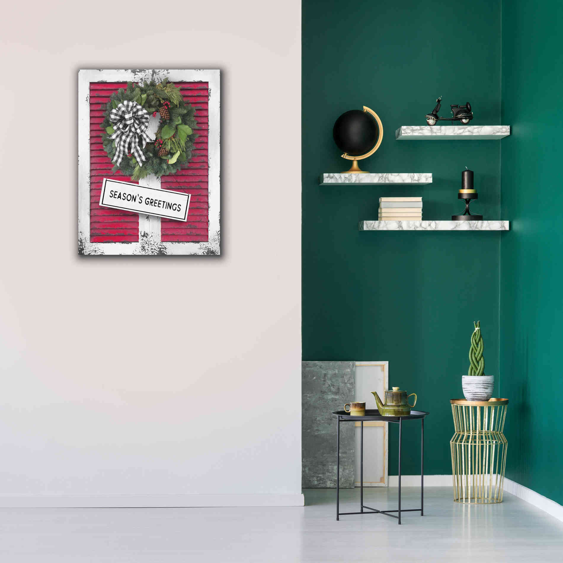 'Christmas Shutters with Wreath I' by Lori Deiter, Canvas Wall Art,26 x 34