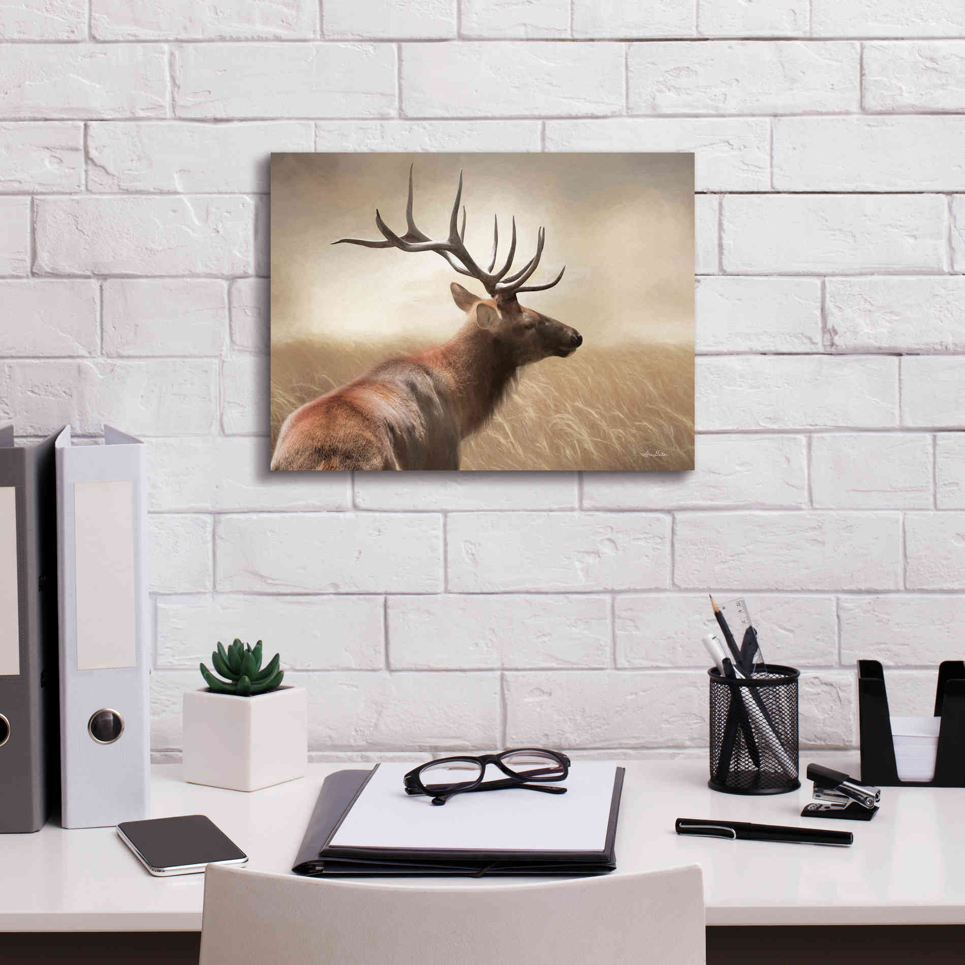 'Elk in the Grass' by Lori Deiter, Canvas Wall Art,16 x 12