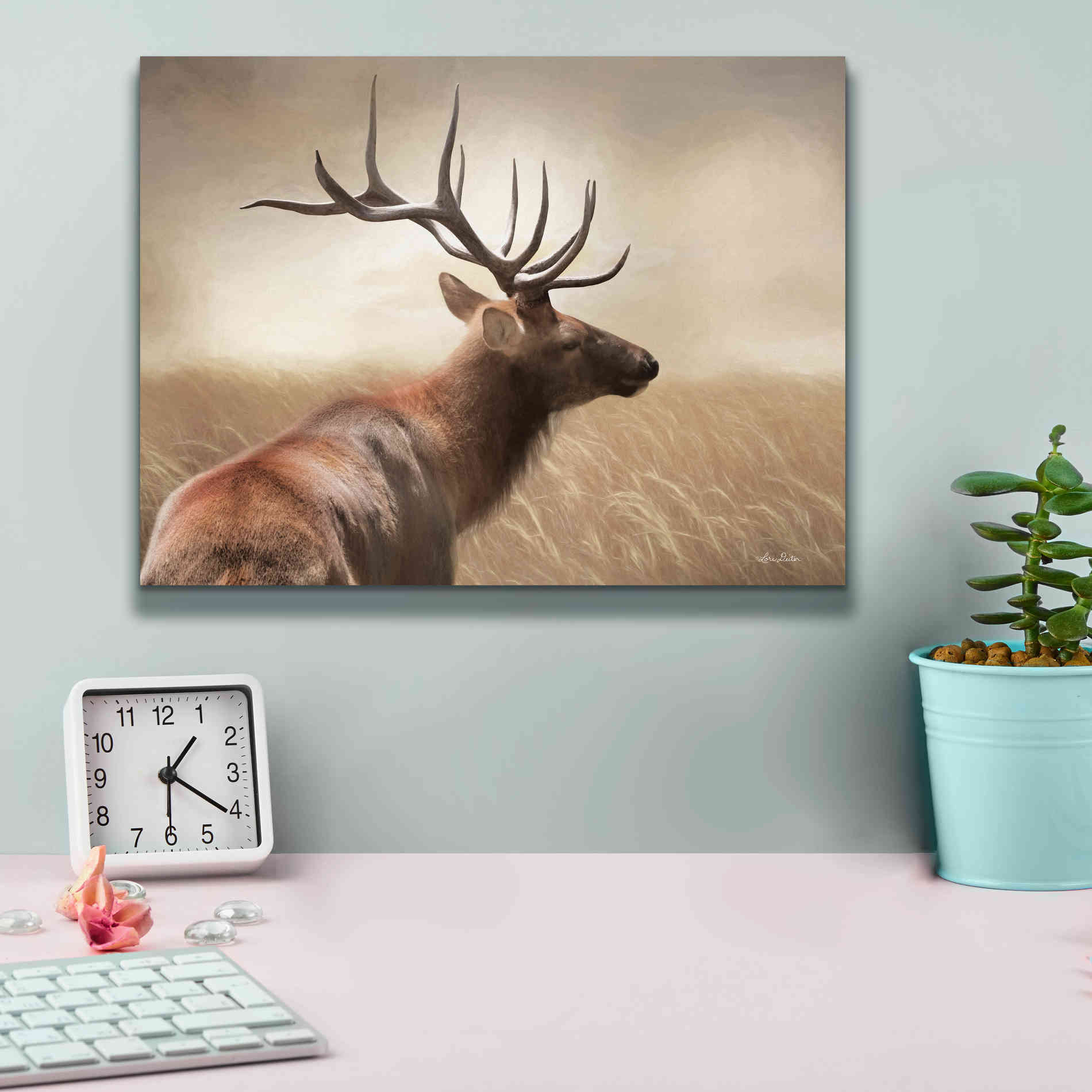 'Elk in the Grass' by Lori Deiter, Canvas Wall Art,16 x 12