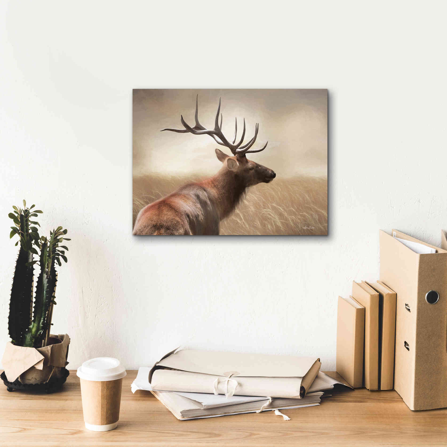 'Elk in the Grass' by Lori Deiter, Canvas Wall Art,16 x 12