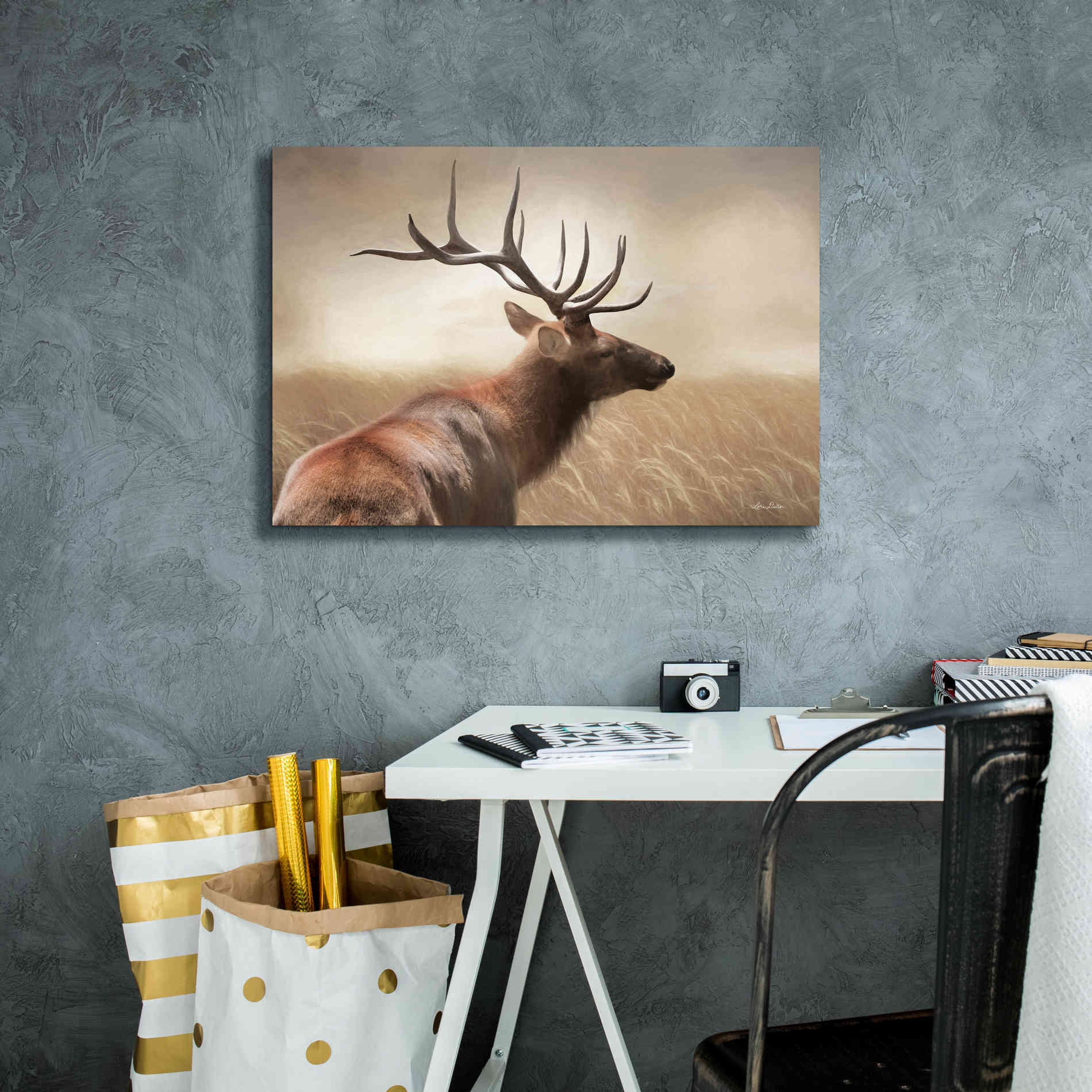 'Elk in the Grass' by Lori Deiter, Canvas Wall Art,26 x 18