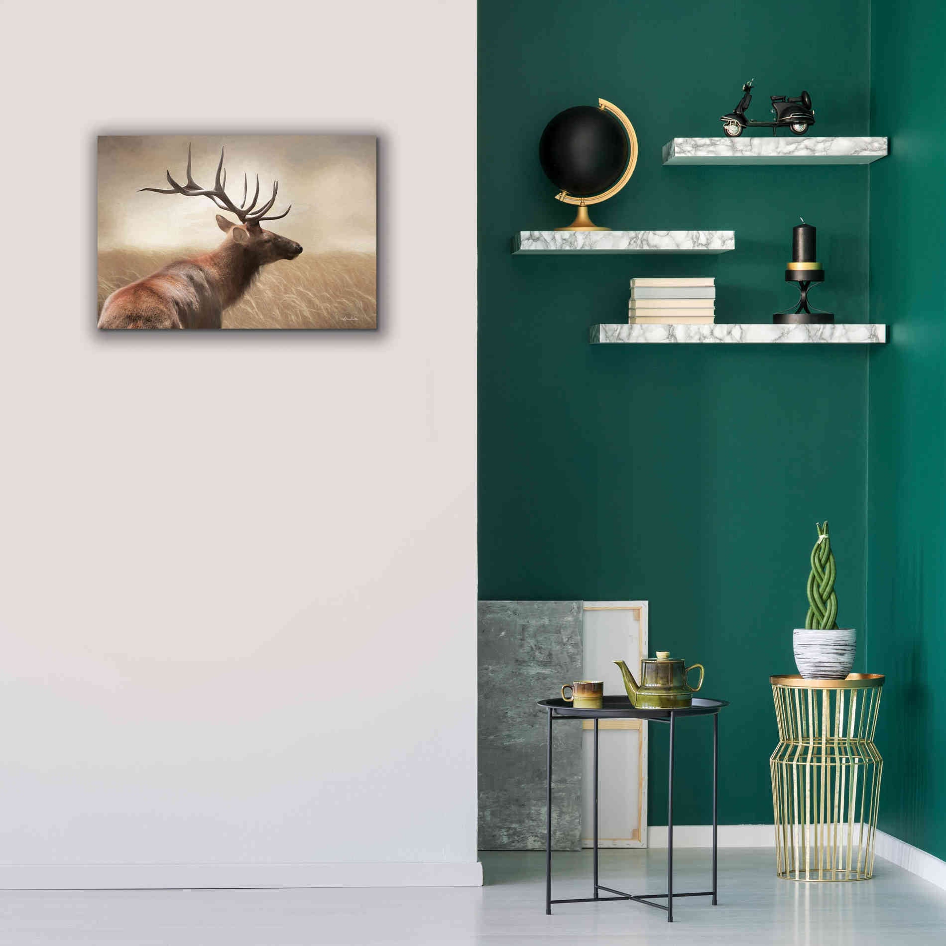 'Elk in the Grass' by Lori Deiter, Canvas Wall Art,26 x 18