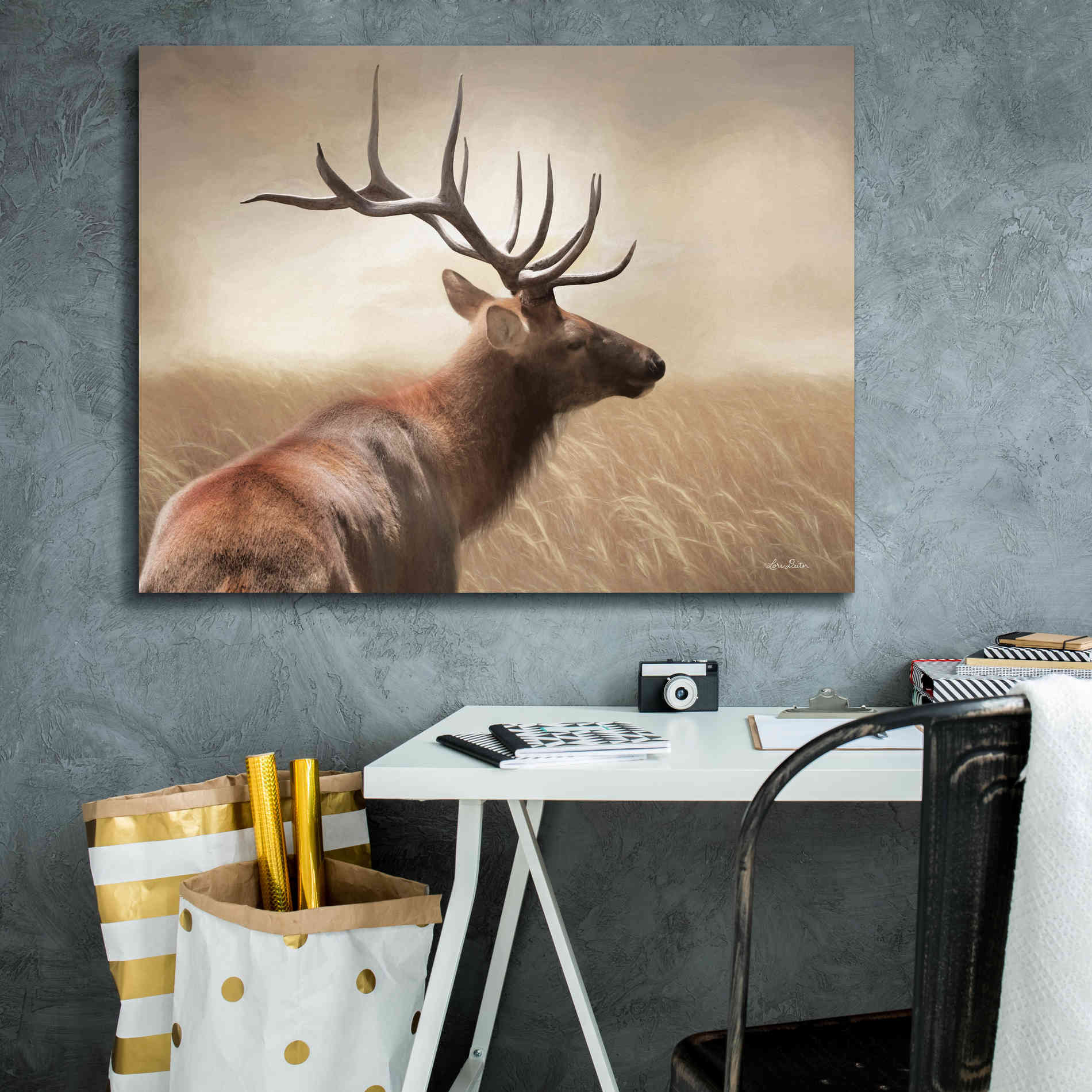 'Elk in the Grass' by Lori Deiter, Canvas Wall Art,34 x 26
