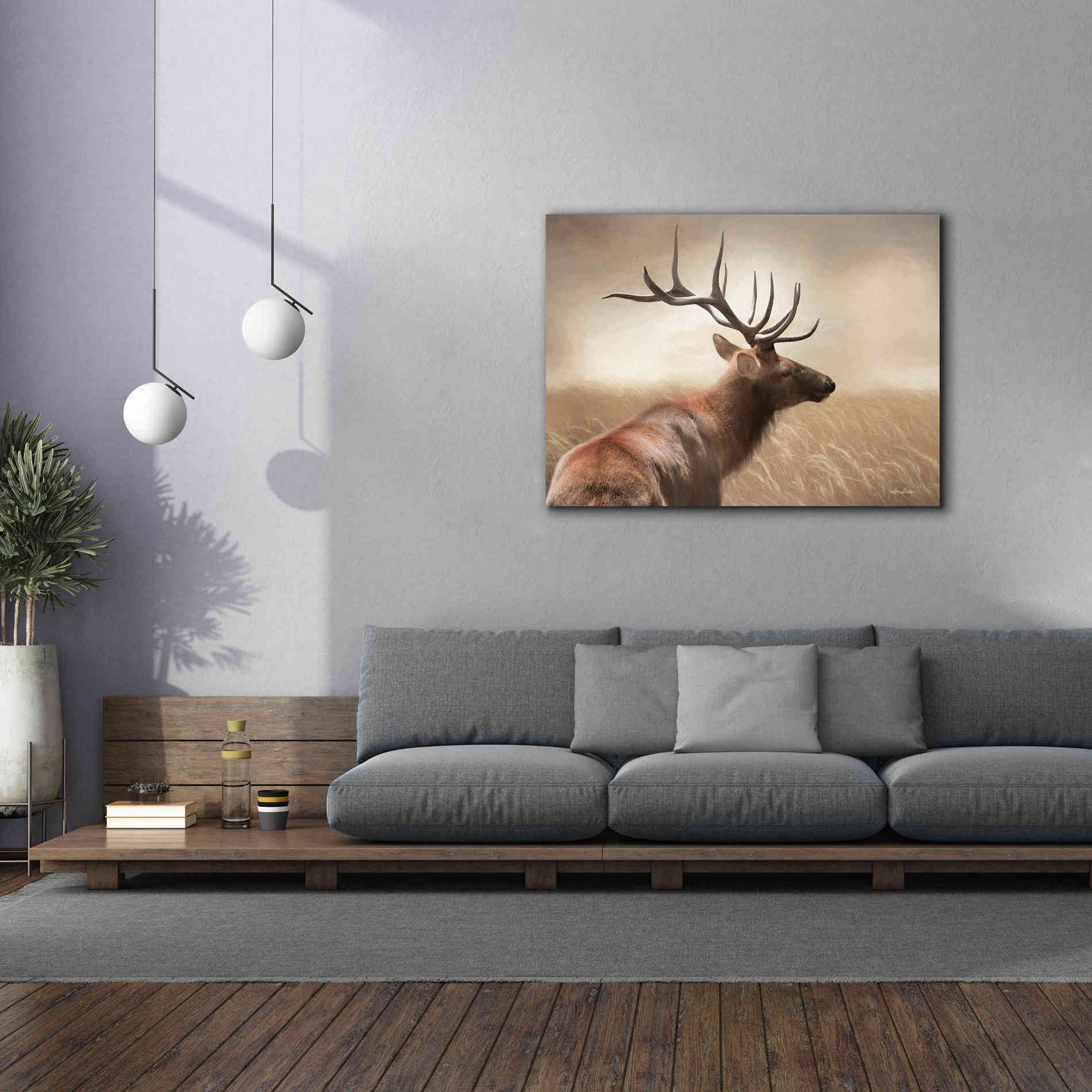 'Elk in the Grass' by Lori Deiter, Canvas Wall Art,54 x 40