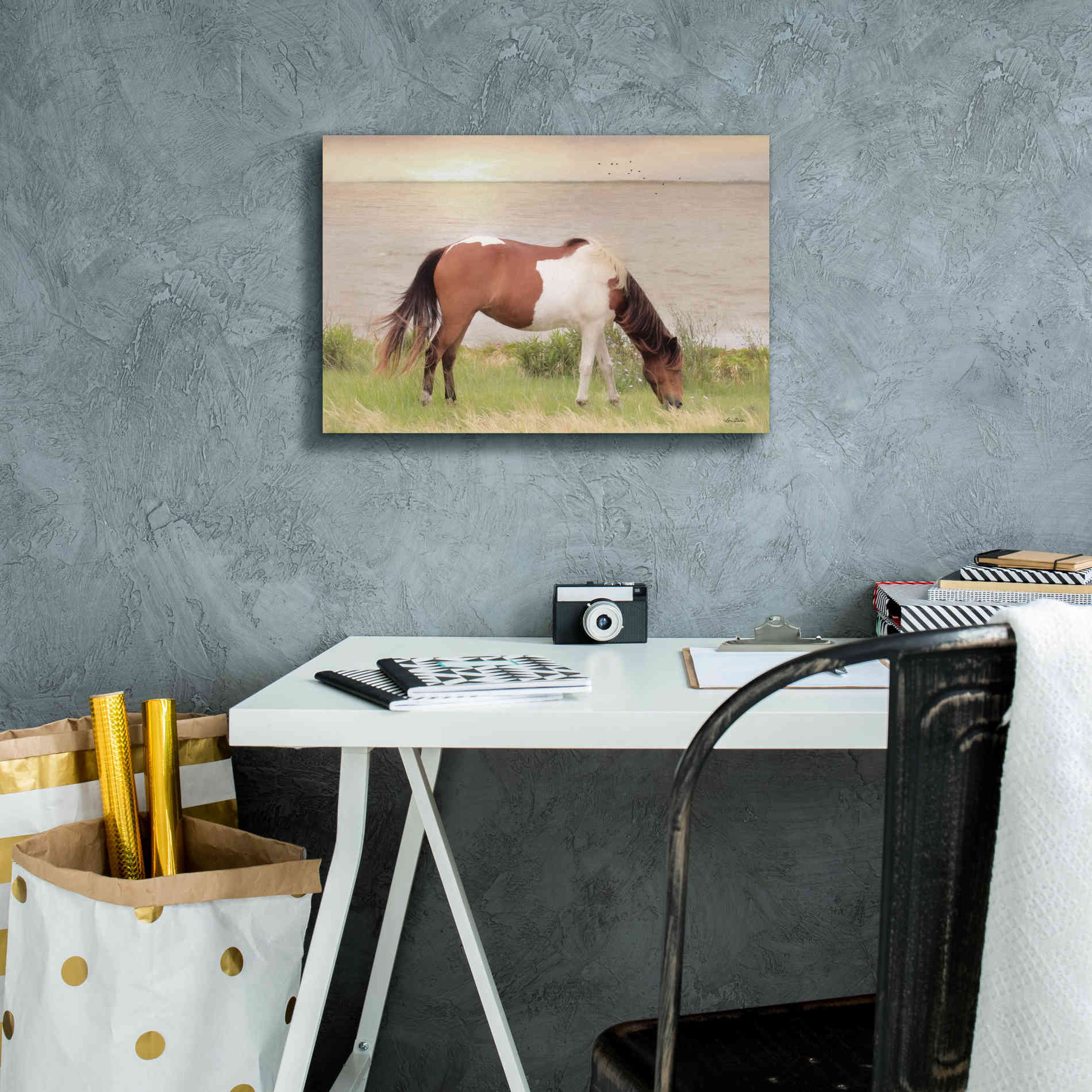 'Grazing on Assateague Island' by Lori Deiter, Canvas Wall Art,18 x 12