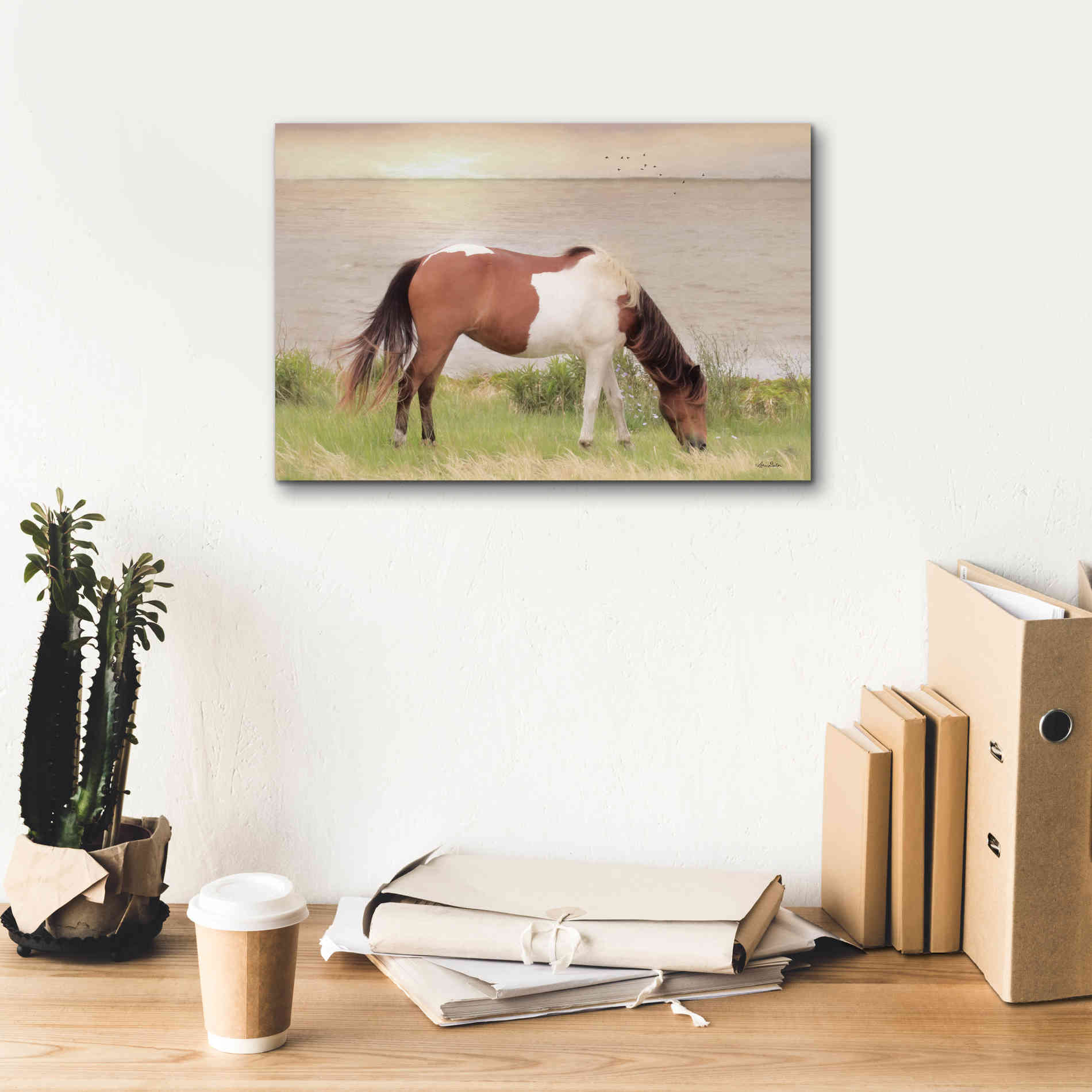 'Grazing on Assateague Island' by Lori Deiter, Canvas Wall Art,18 x 12