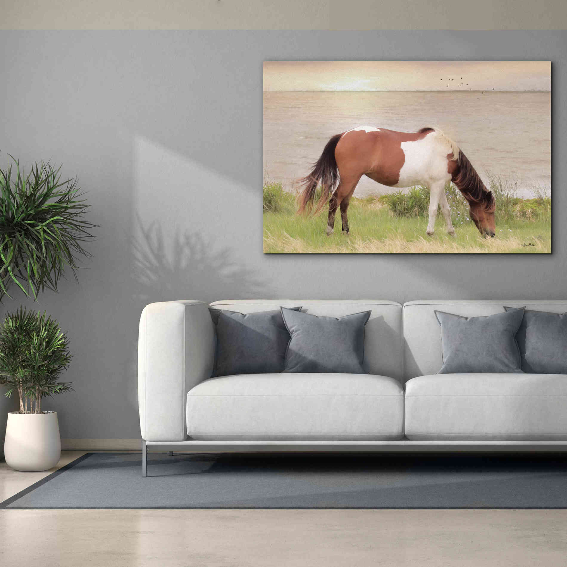 'Grazing on Assateague Island' by Lori Deiter, Canvas Wall Art,60 x 40