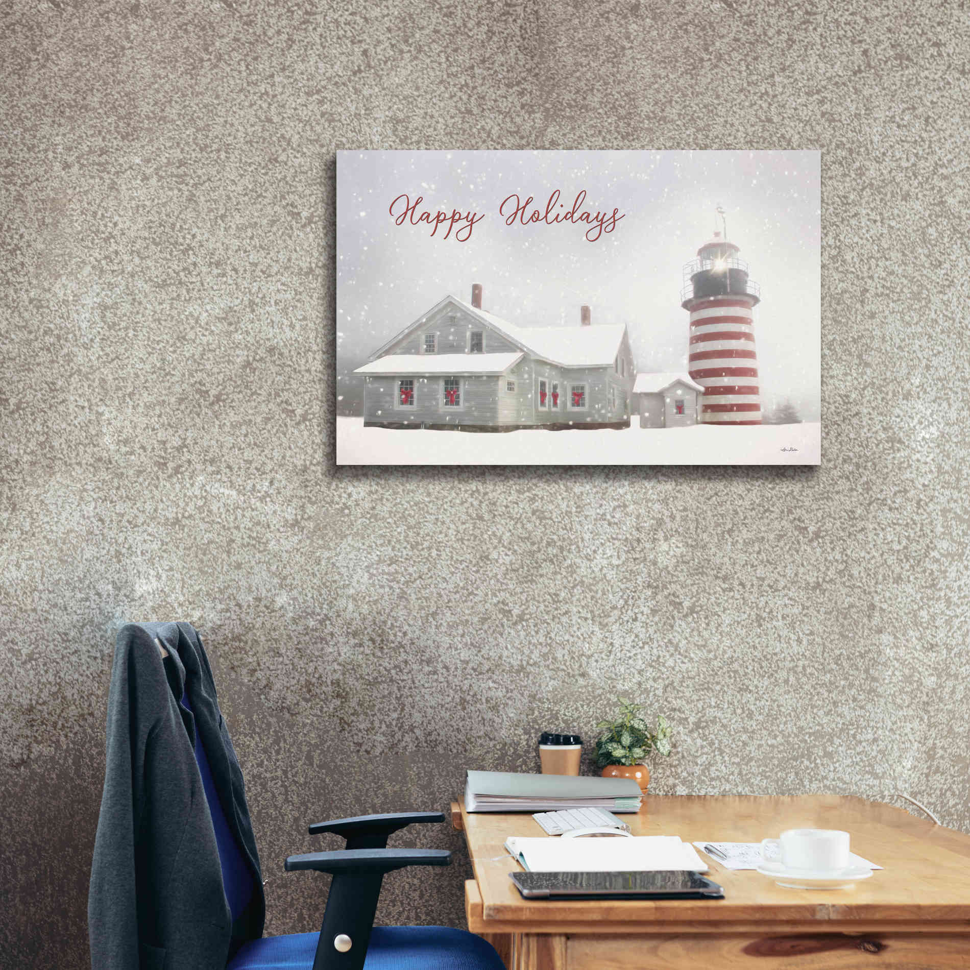 'Happy Holidays Lighthouse' by Lori Deiter, Canvas Wall Art,40 x 26