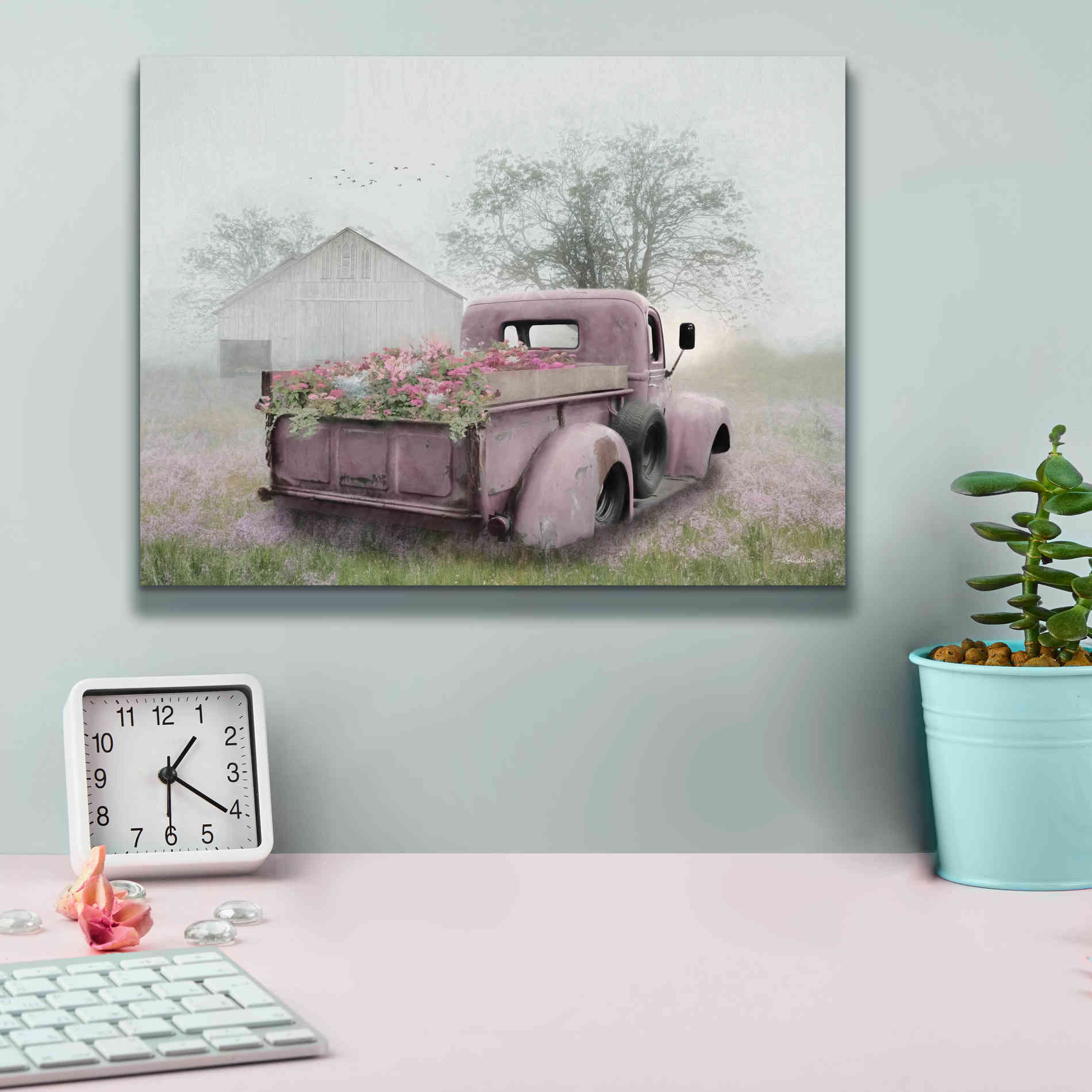 'Pink Flower Truck' by Lori Deiter, Canvas Wall Art,16 x 12