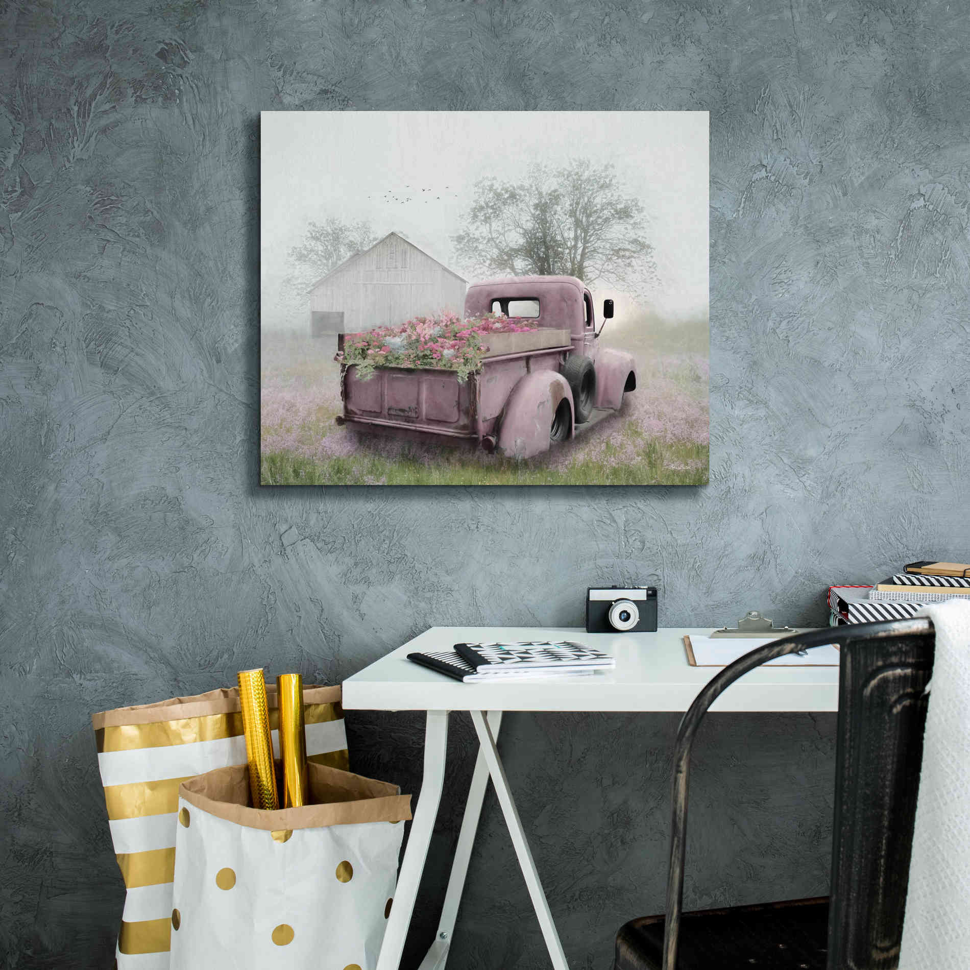 'Pink Flower Truck' by Lori Deiter, Canvas Wall Art,24 x 20