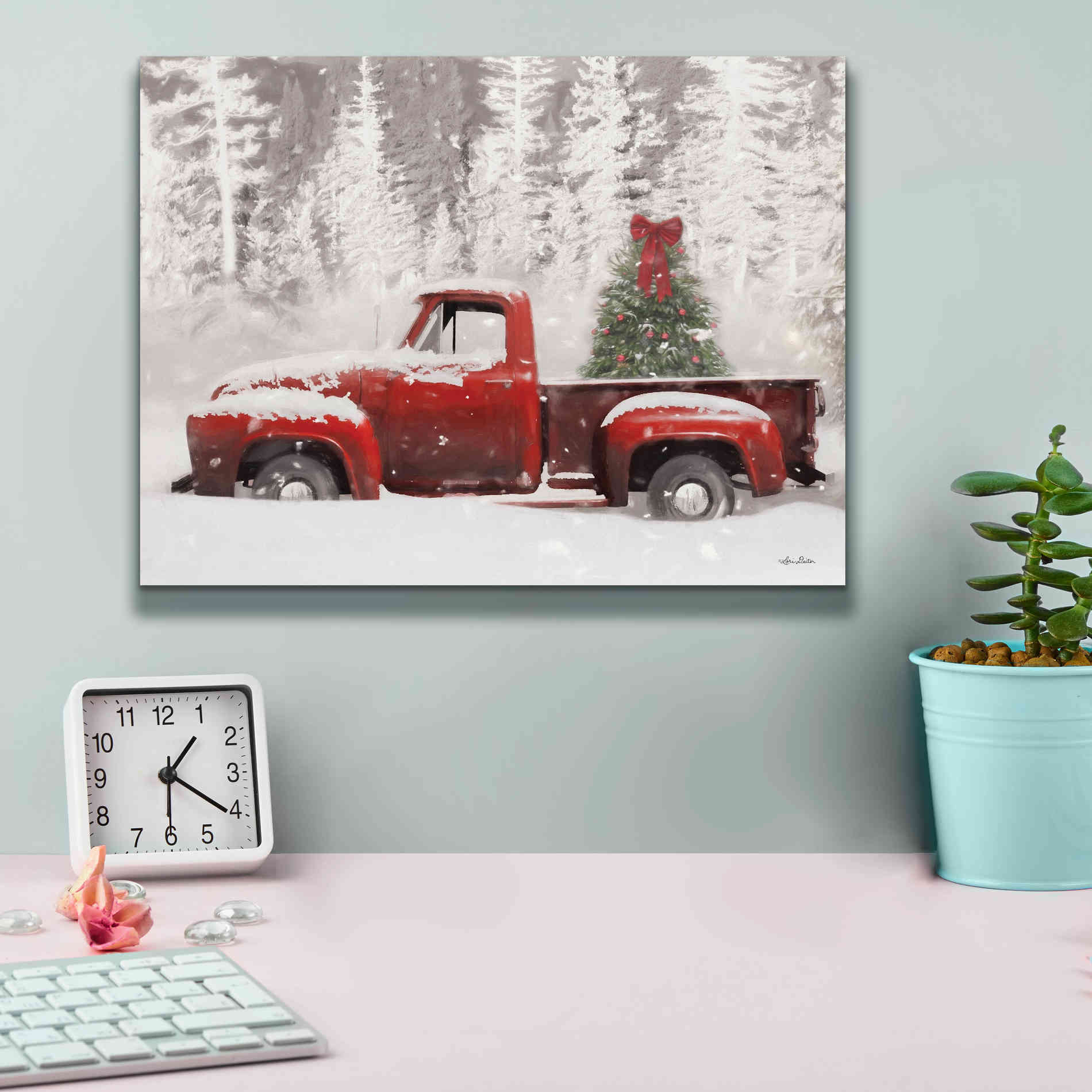 'Red Truck with Christmas Tree II' by Lori Deiter, Canvas Wall Art,16 x 12
