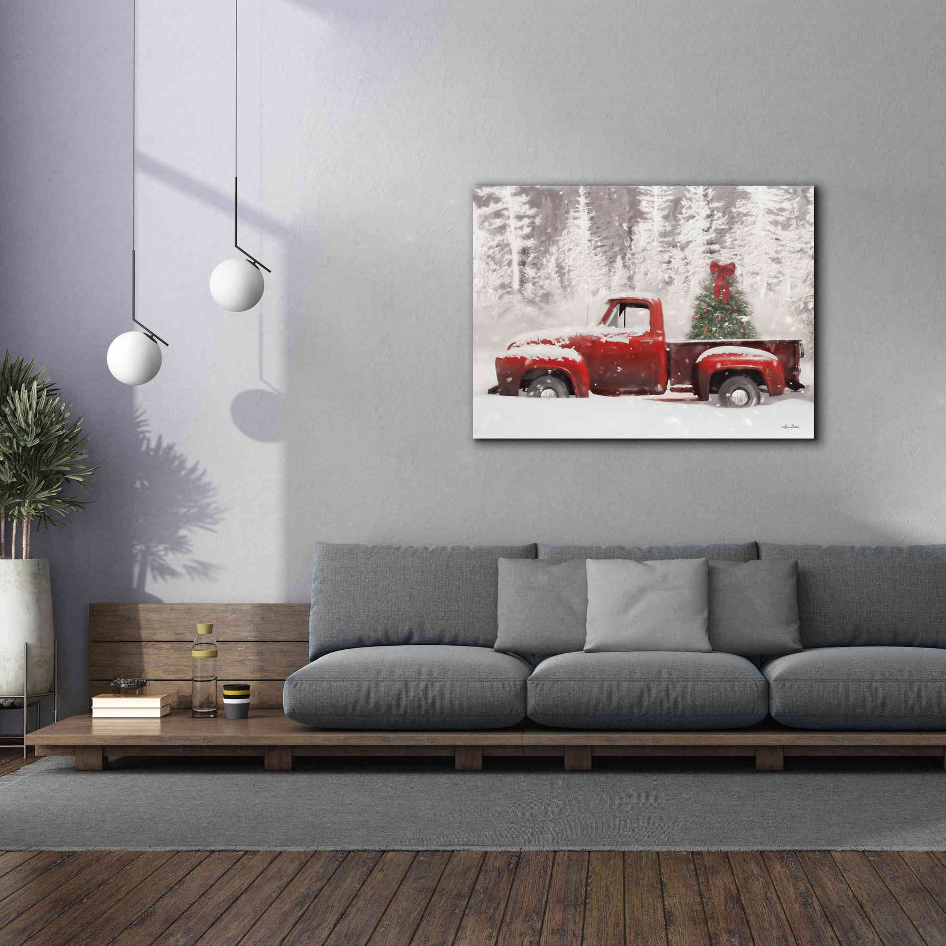 'Red Truck with Christmas Tree II' by Lori Deiter, Canvas Wall Art,54 x 40