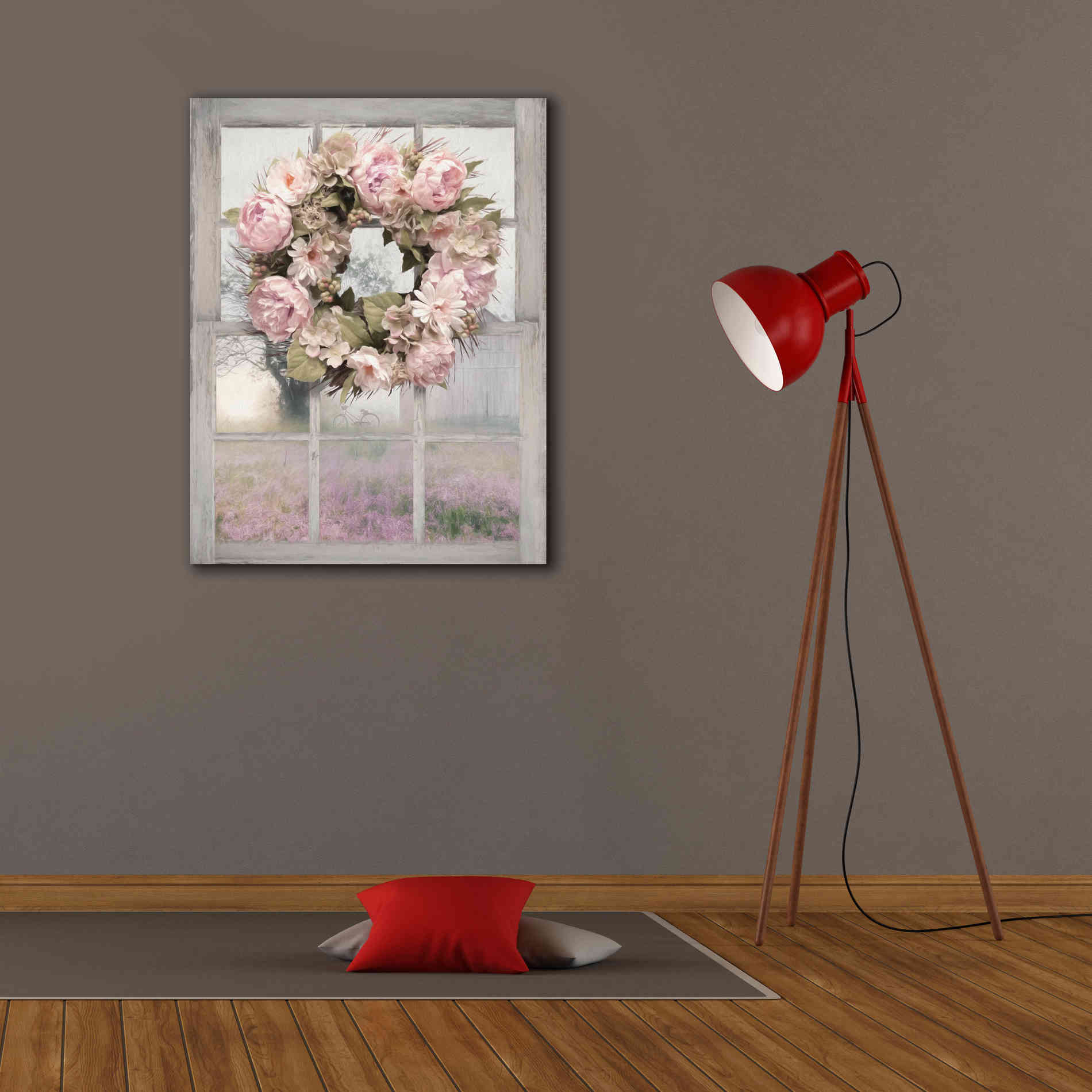 'Spring Peony Wreath' by Lori Deiter, Canvas Wall Art,26 x 34