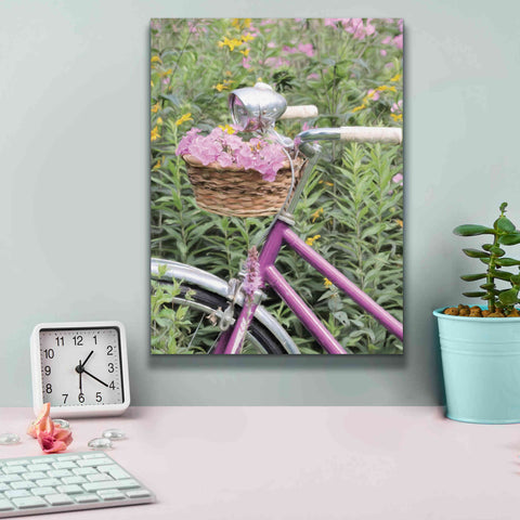 Image of 'Pink Garden Bike' by Lori Deiter, Canvas Wall Art,12 x 16