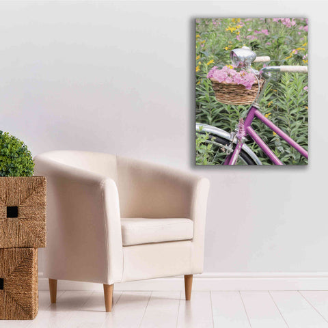 Image of 'Pink Garden Bike' by Lori Deiter, Canvas Wall Art,26 x 34