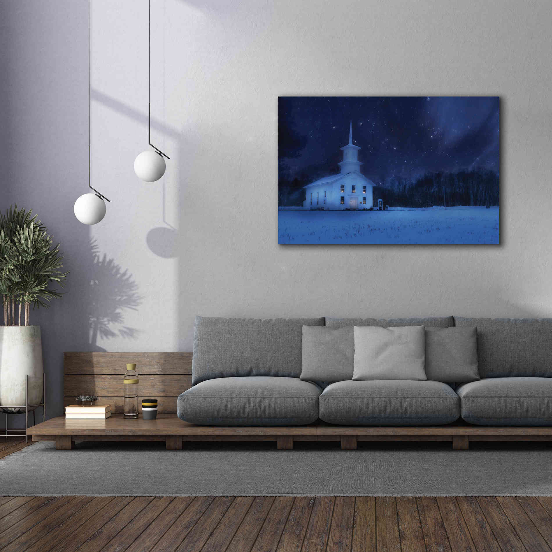 'Starry Night Church' by Lori Deiter, Canvas Wall Art,60 x 40