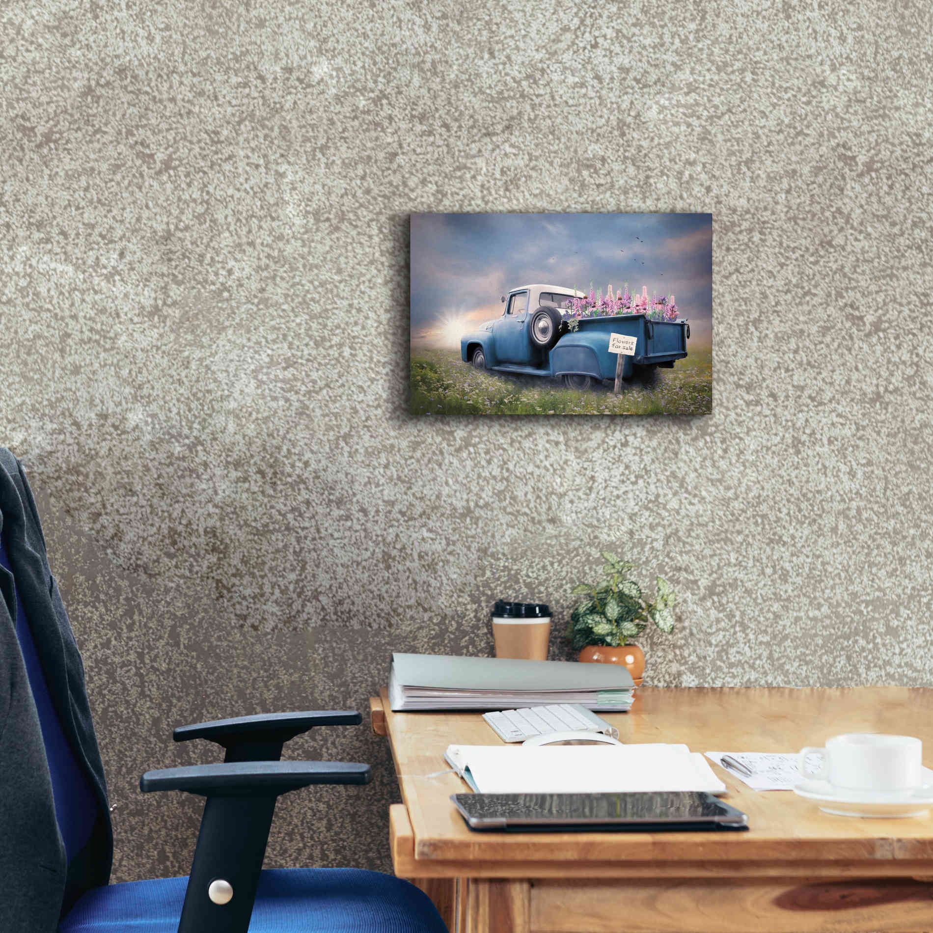 'Blue Ford with Foxglove Flowers' by Lori Deiter, Canvas Wall Art,18 x 12