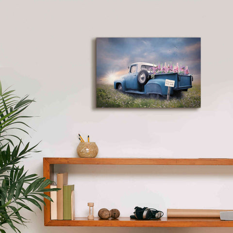 Image of 'Blue Ford with Foxglove Flowers' by Lori Deiter, Canvas Wall Art,18 x 12
