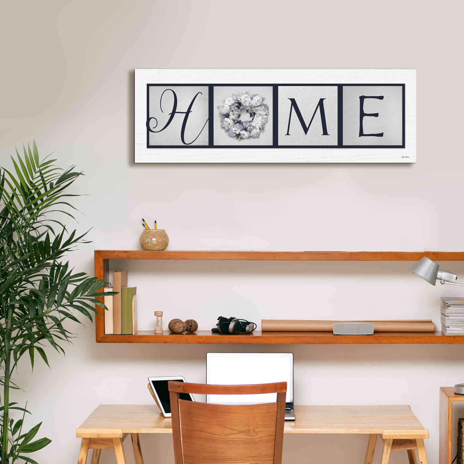 'Navy Blue Home' by Lori Deiter, Canvas Wall Art,36 x 12