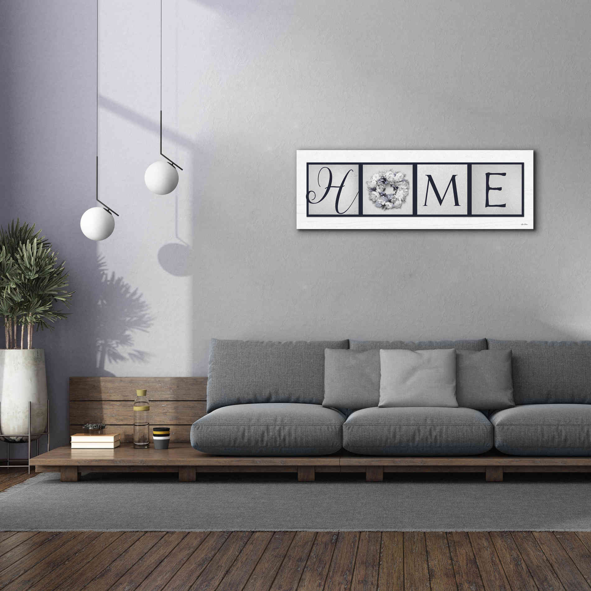 'Navy Blue Home' by Lori Deiter, Canvas Wall Art,60 x 20