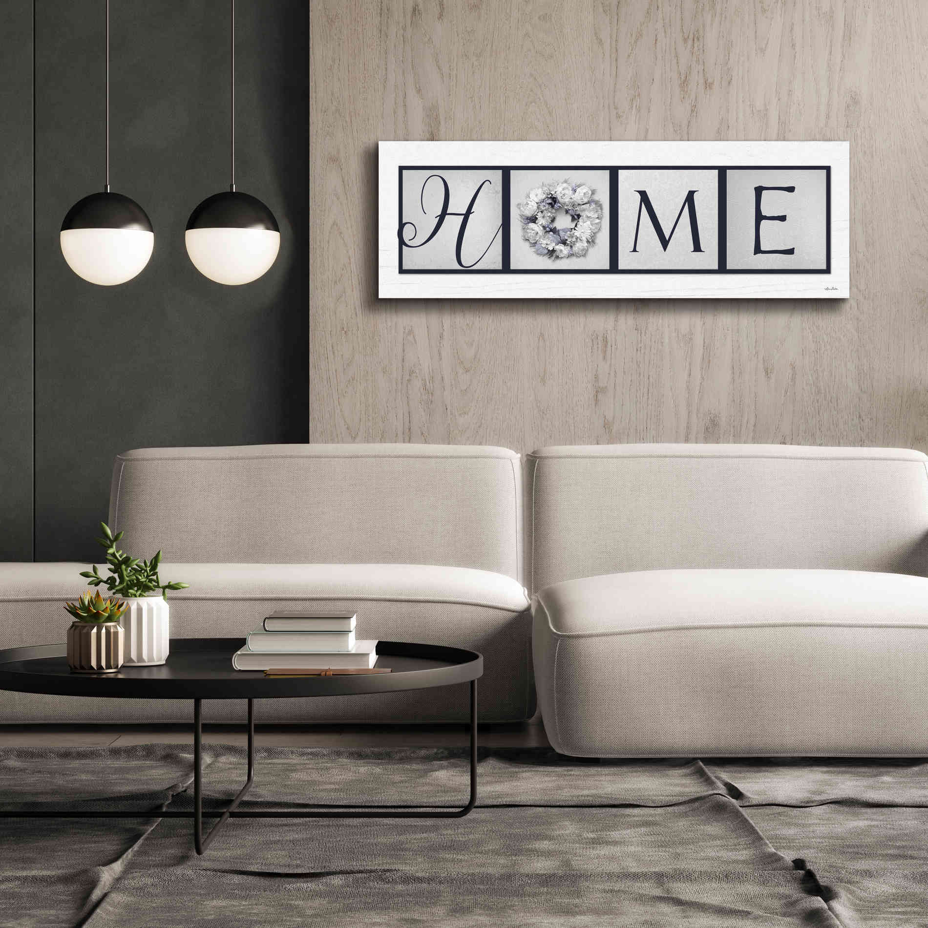 'Navy Blue Home' by Lori Deiter, Canvas Wall Art,60 x 20