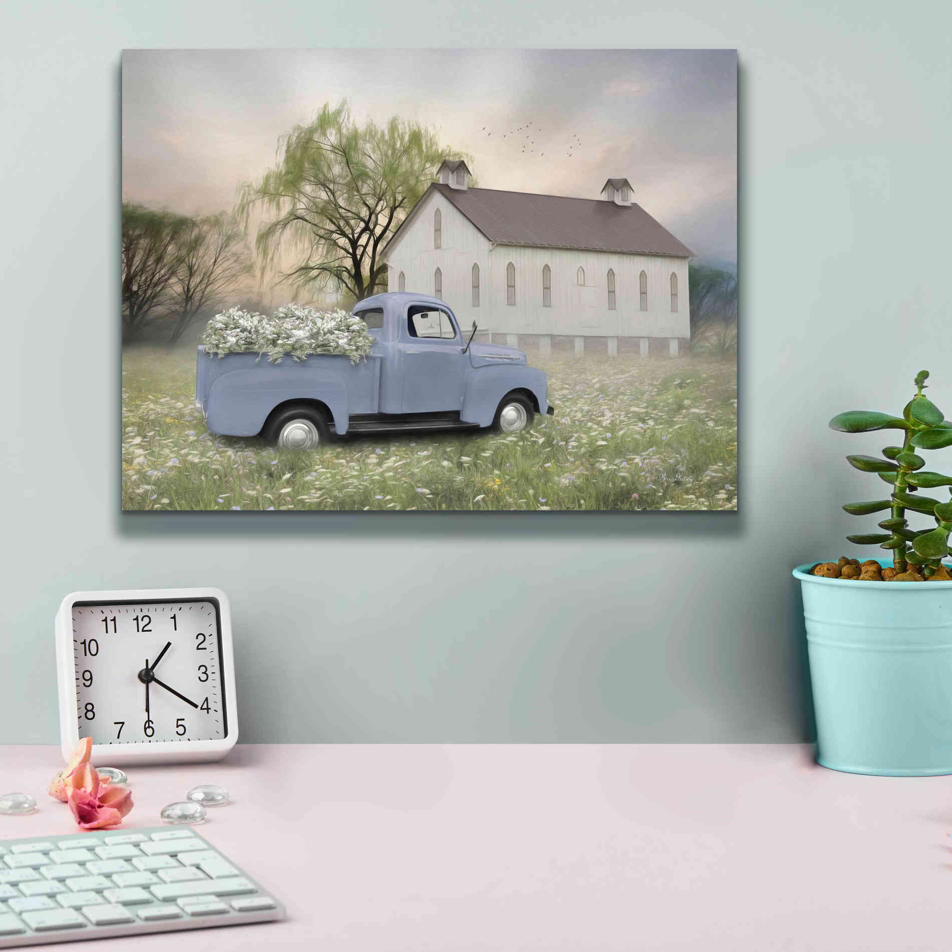 'Blue Ford at Barn' by Lori Deiter, Canvas Wall Art,16 x 12