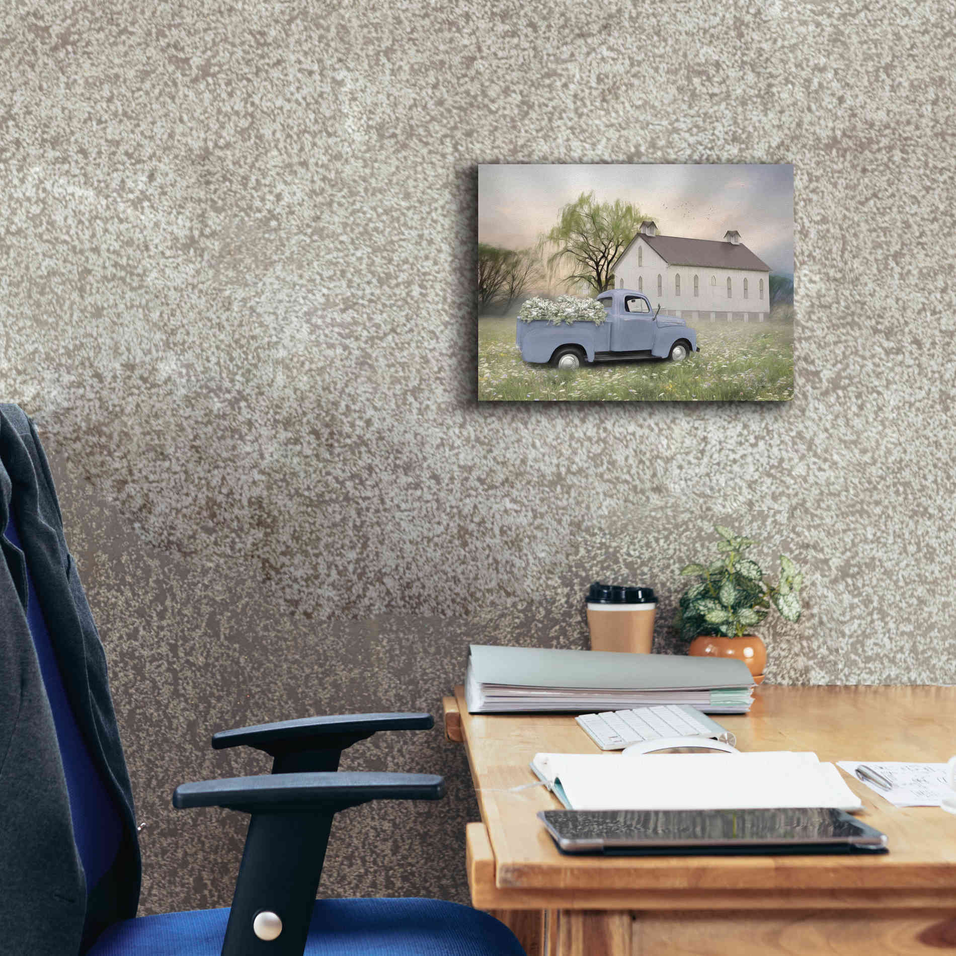 'Blue Ford at Barn' by Lori Deiter, Canvas Wall Art,16 x 12