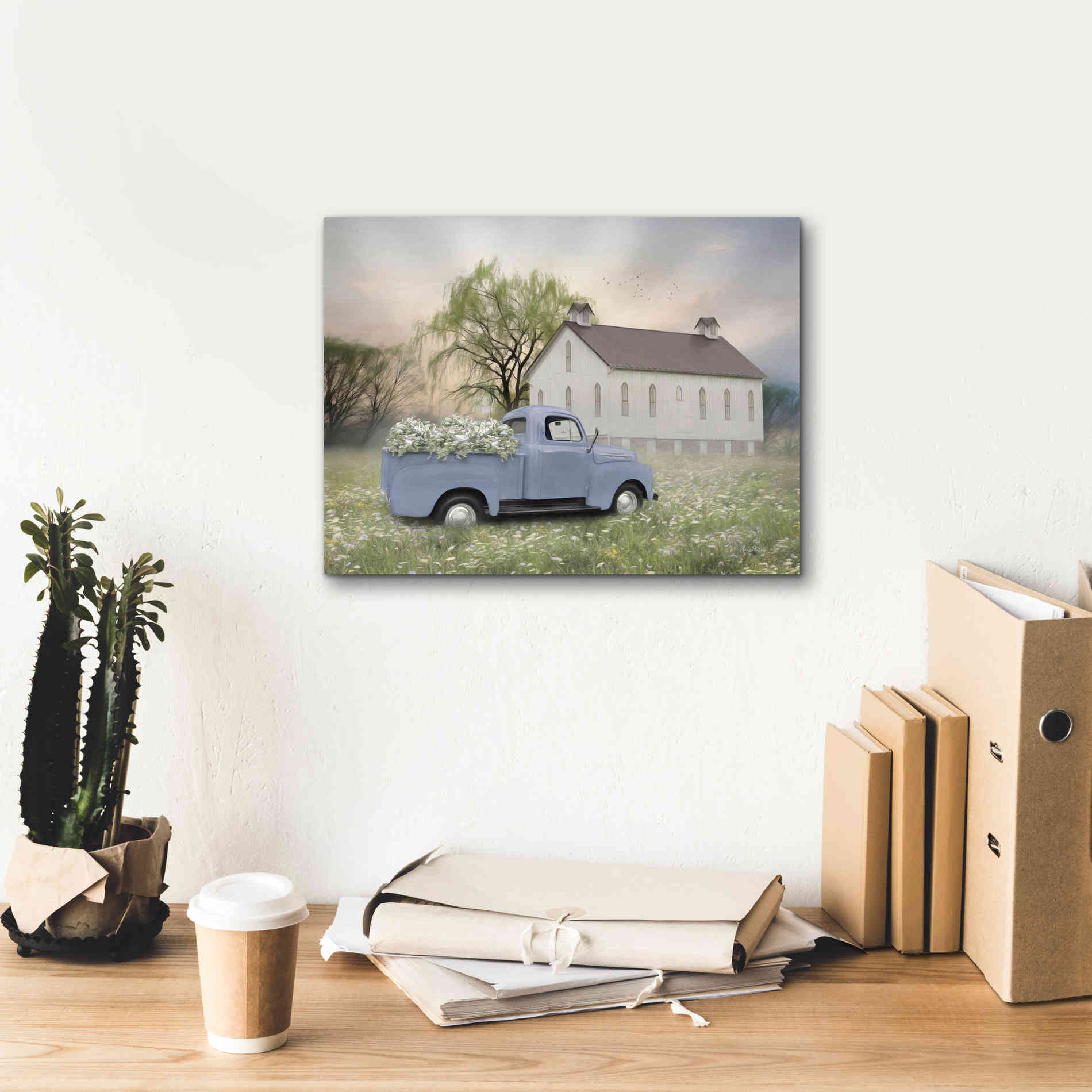 'Blue Ford at Barn' by Lori Deiter, Canvas Wall Art,16 x 12