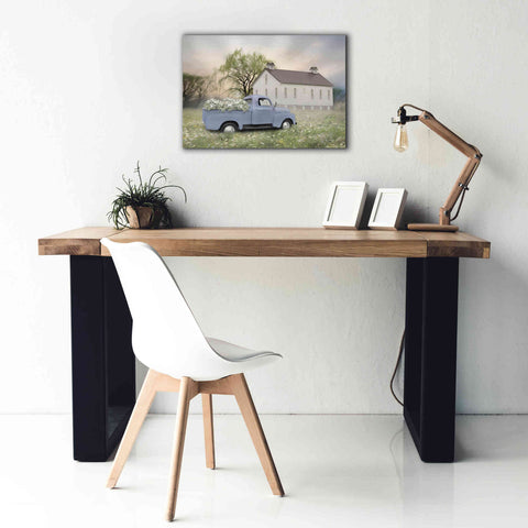 Image of 'Blue Ford at Barn' by Lori Deiter, Canvas Wall Art,26 x 18