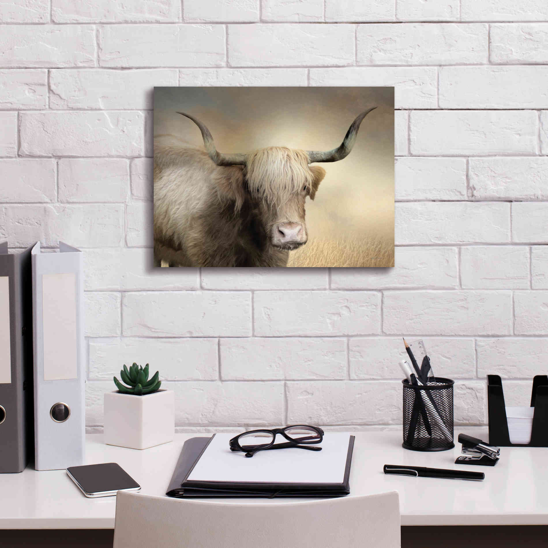 'Highland Cow in Golden Grass' by Lori Deiter, Canvas Wall Art,16 x 12