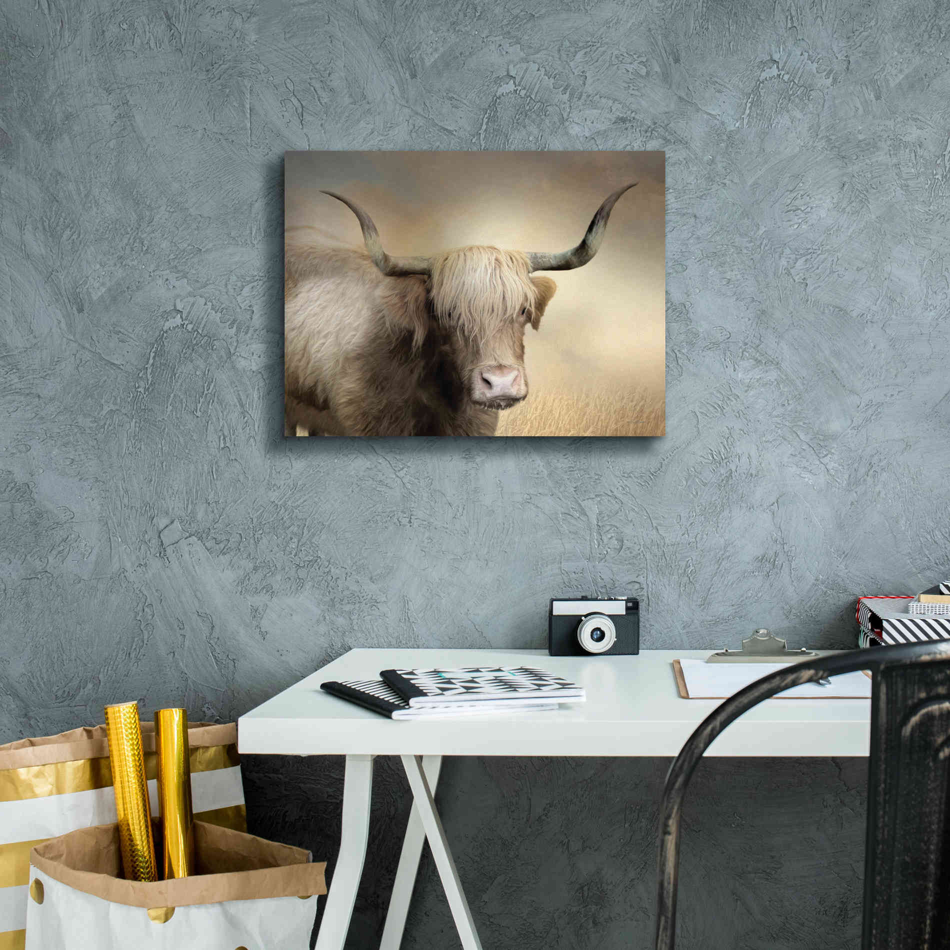 'Highland Cow in Golden Grass' by Lori Deiter, Canvas Wall Art,16 x 12