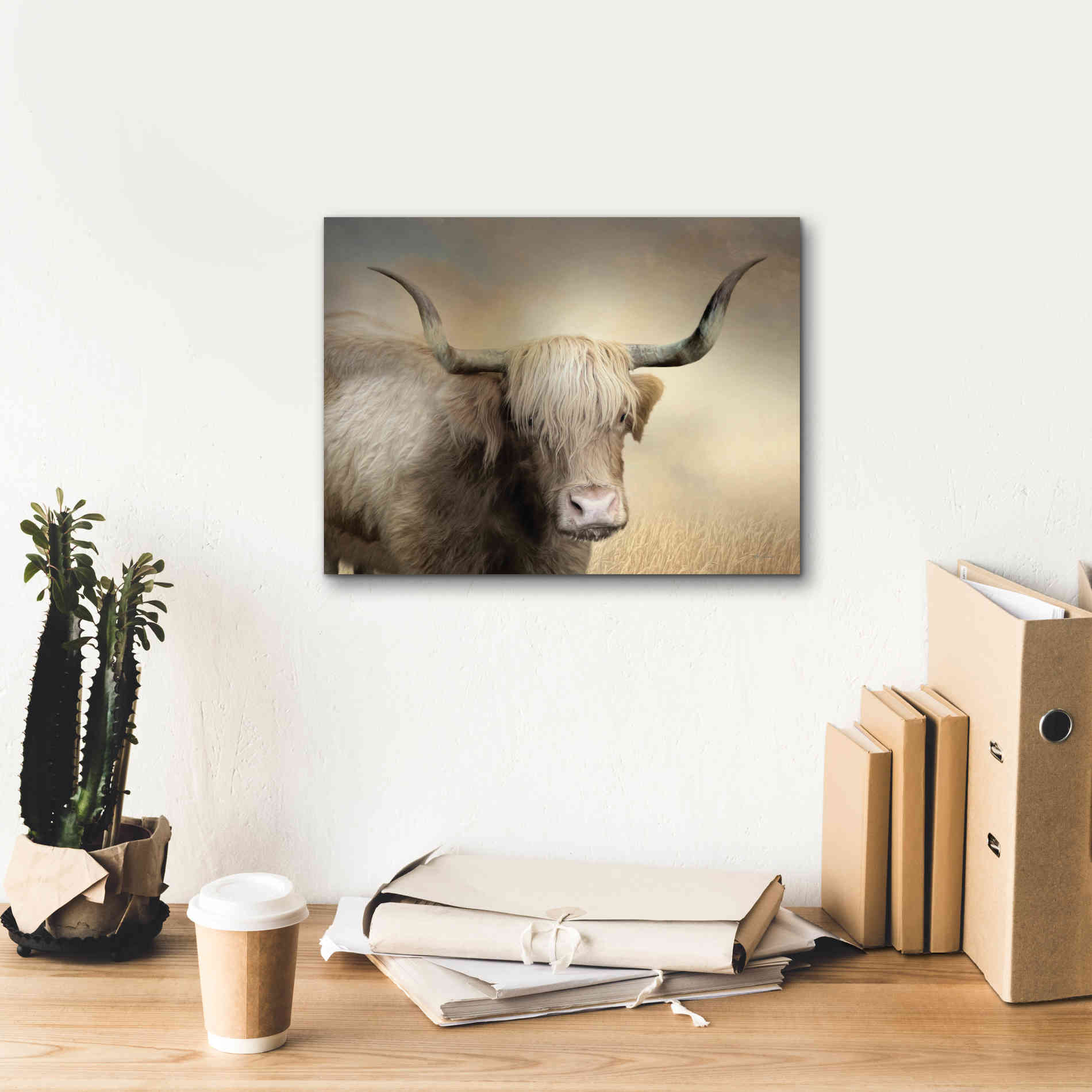 'Highland Cow in Golden Grass' by Lori Deiter, Canvas Wall Art,16 x 12