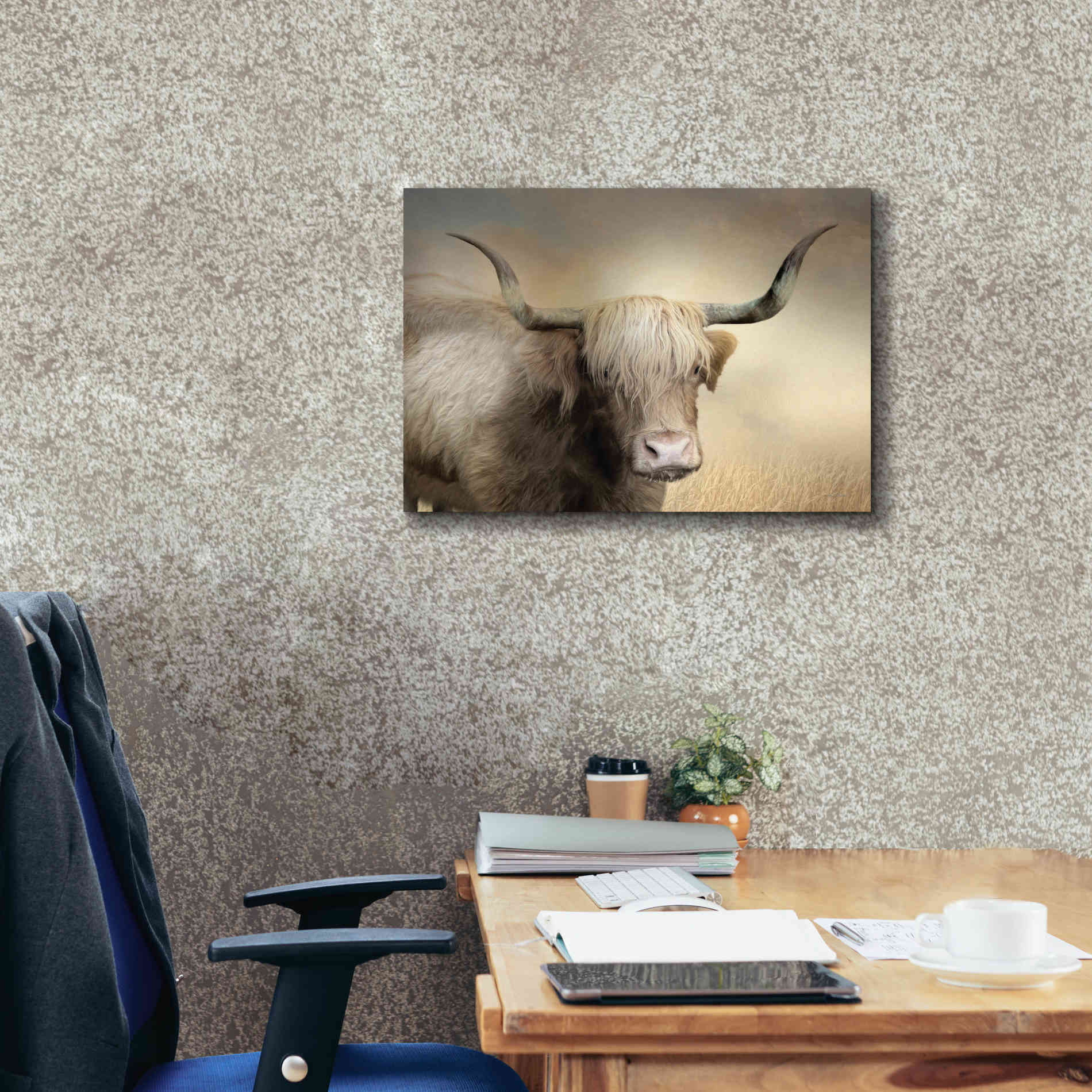 'Highland Cow in Golden Grass' by Lori Deiter, Canvas Wall Art,26 x 18